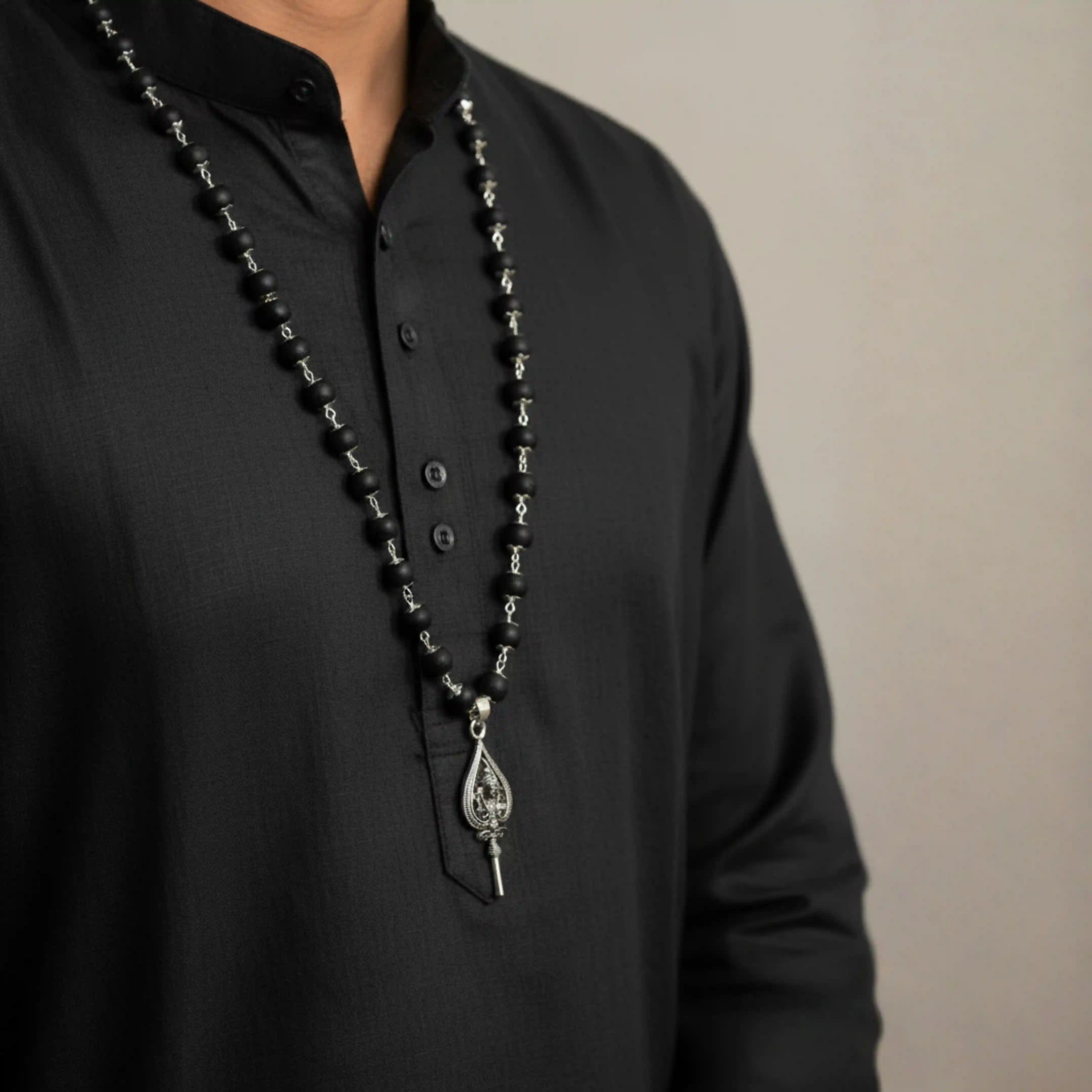 Silver Capped Karungali Malai - Lord Murugan Shastra Pendant