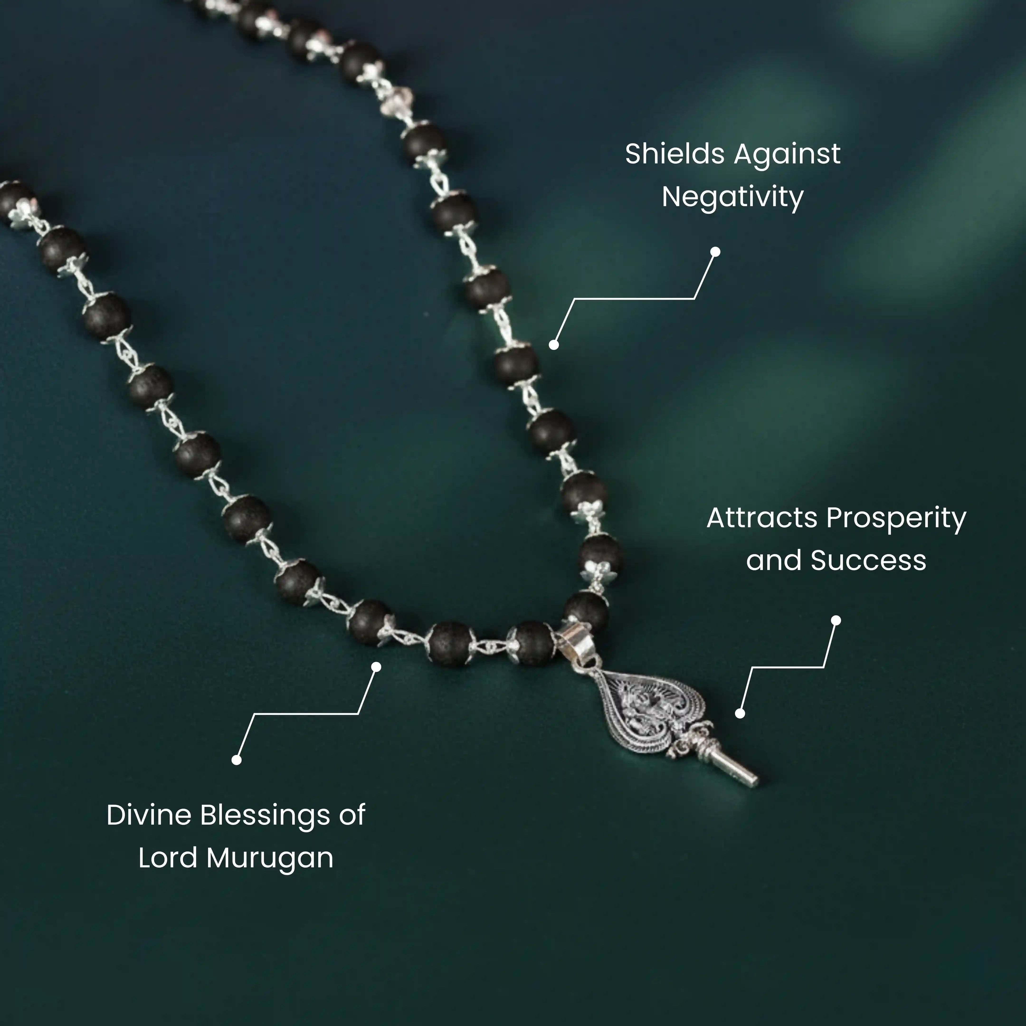 Silver Capped Karungali Malai - Lord Murugan Shastra Pendant