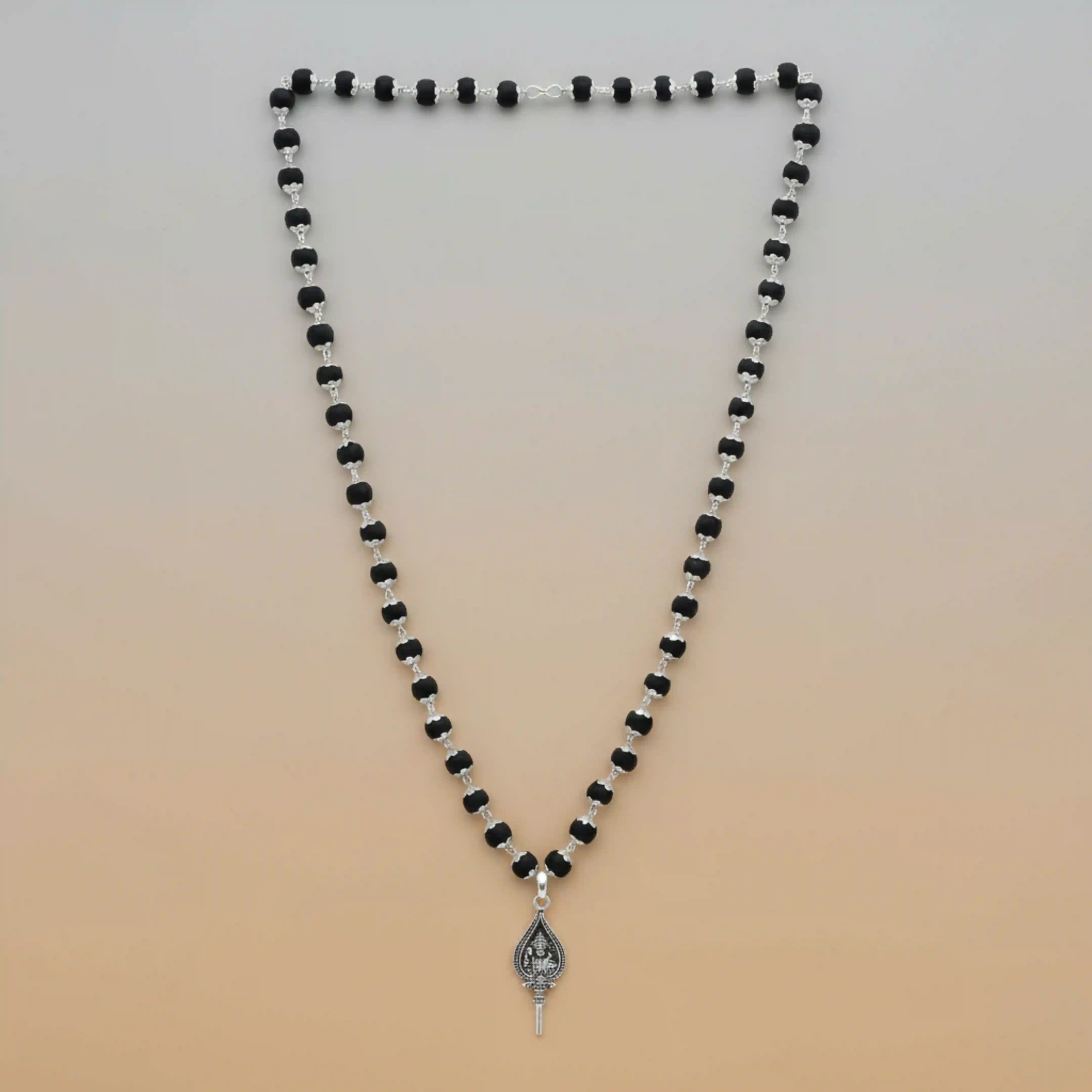 Silver Capped Karungali Malai - Lord Murugan Shastra Pendant