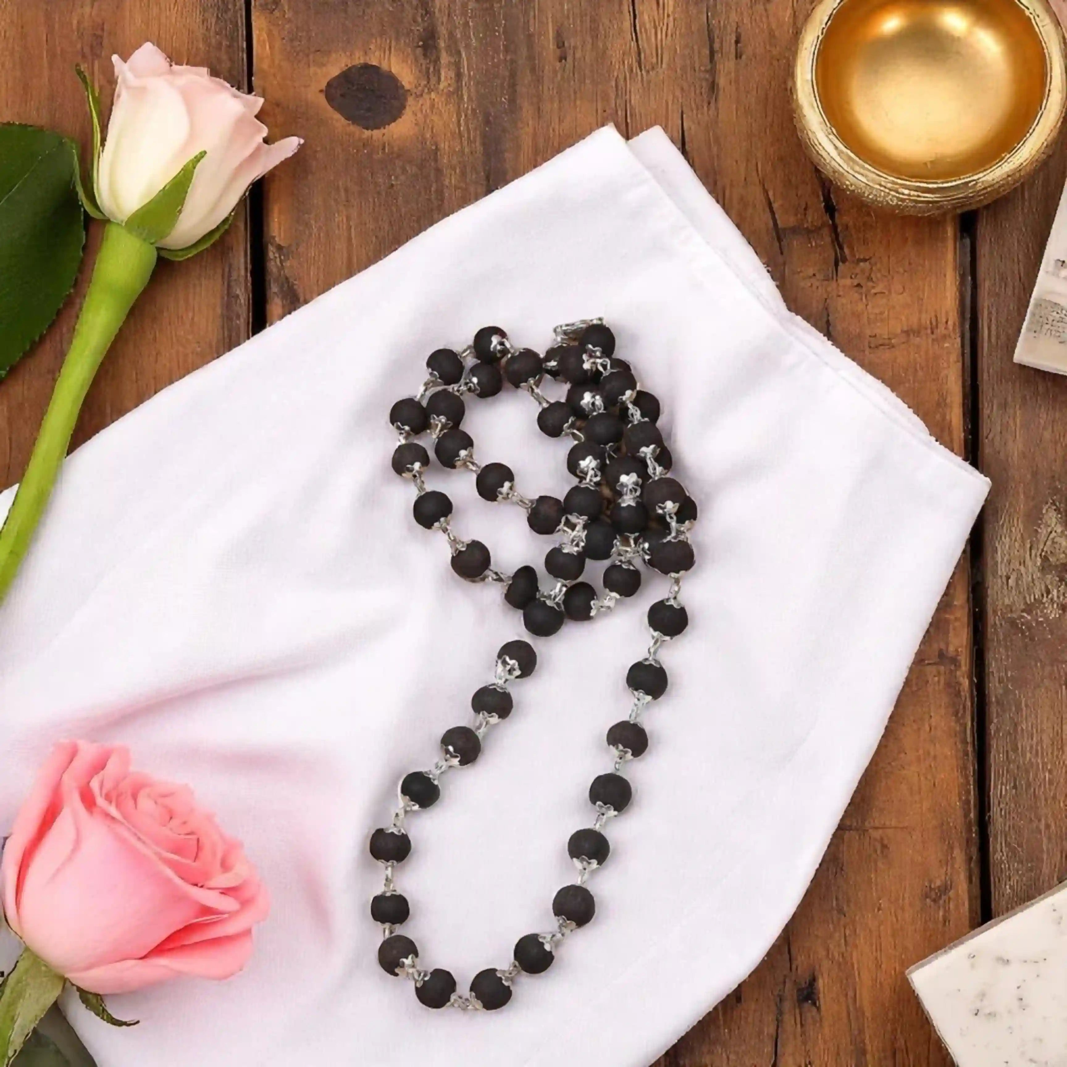 Ebony Wood Mala - 54 Beads Karungali Malai in Silver