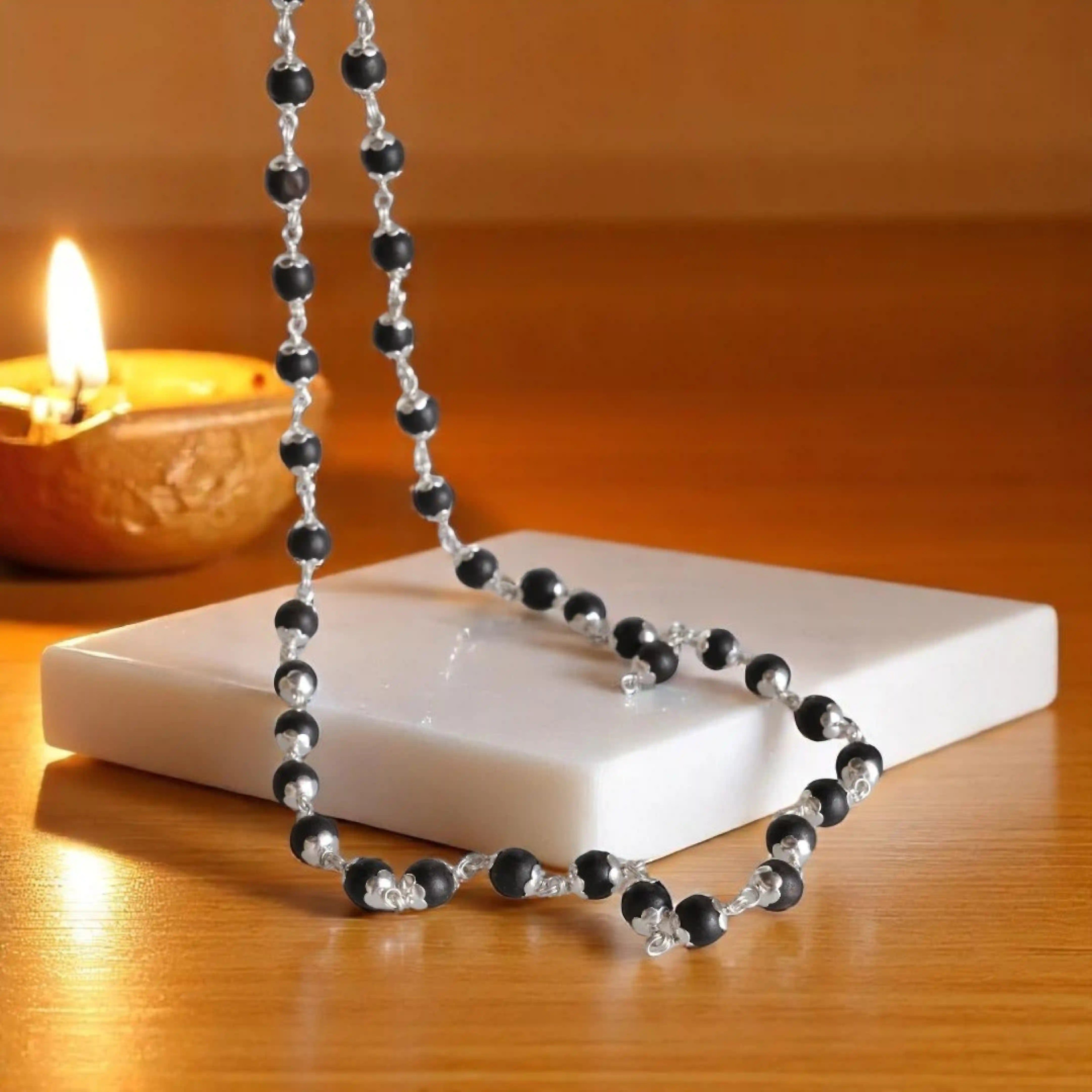 Ebony Wood Mala - 54 Beads Karungali Malai in Silver
