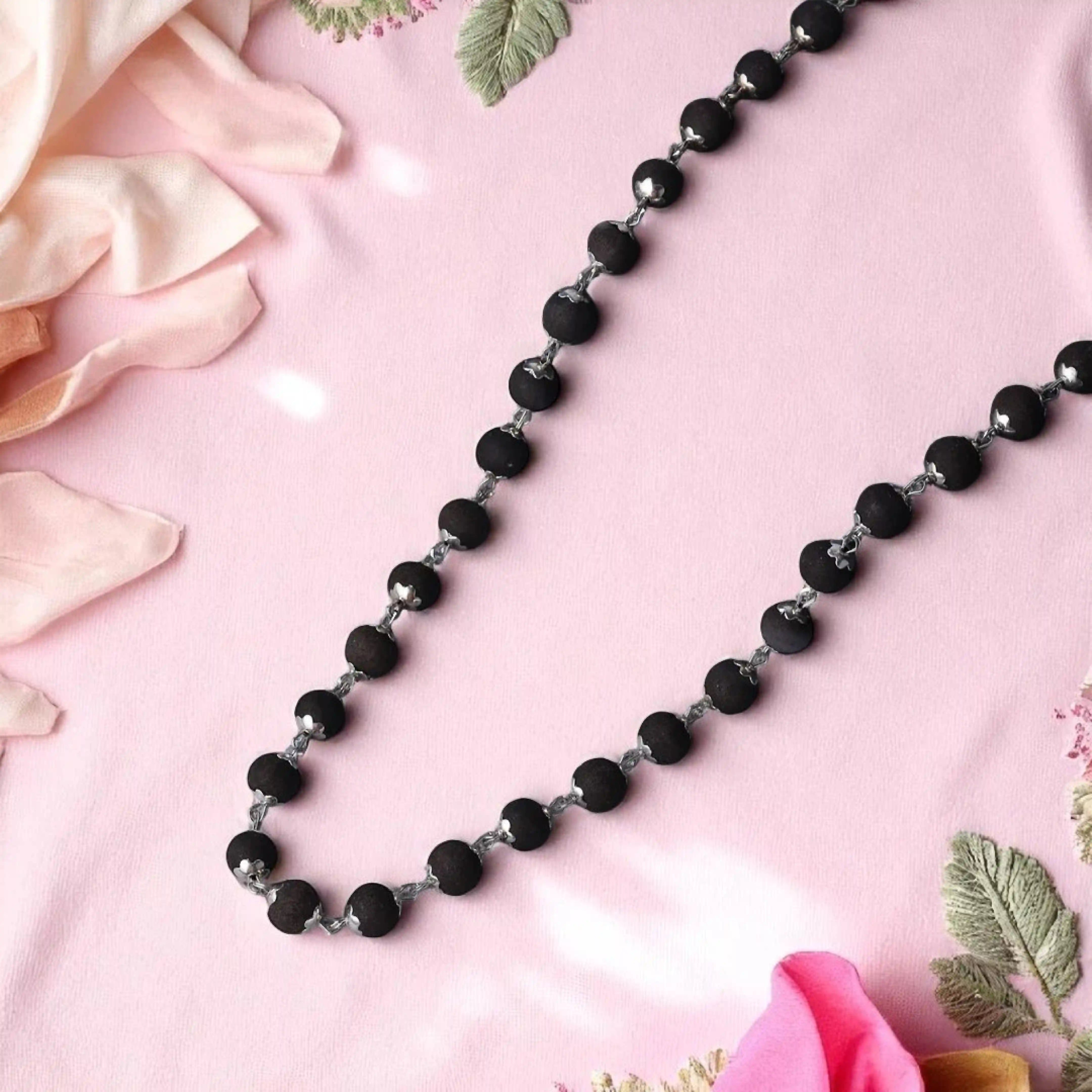 Ebony Wood Mala - 54 Beads Karungali Malai in Silver
