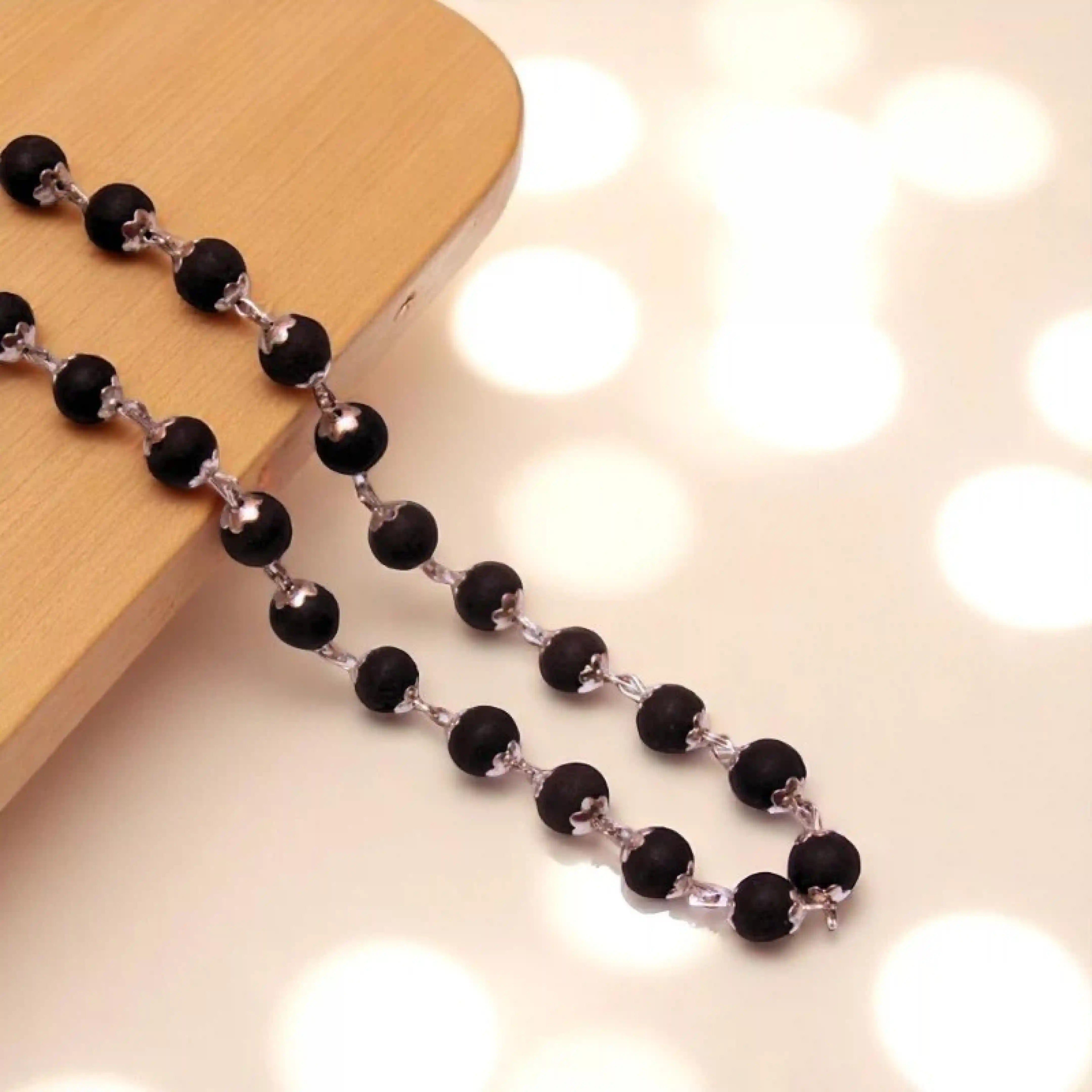 Ebony Wood Mala - 54 Beads Karungali Malai in Silver