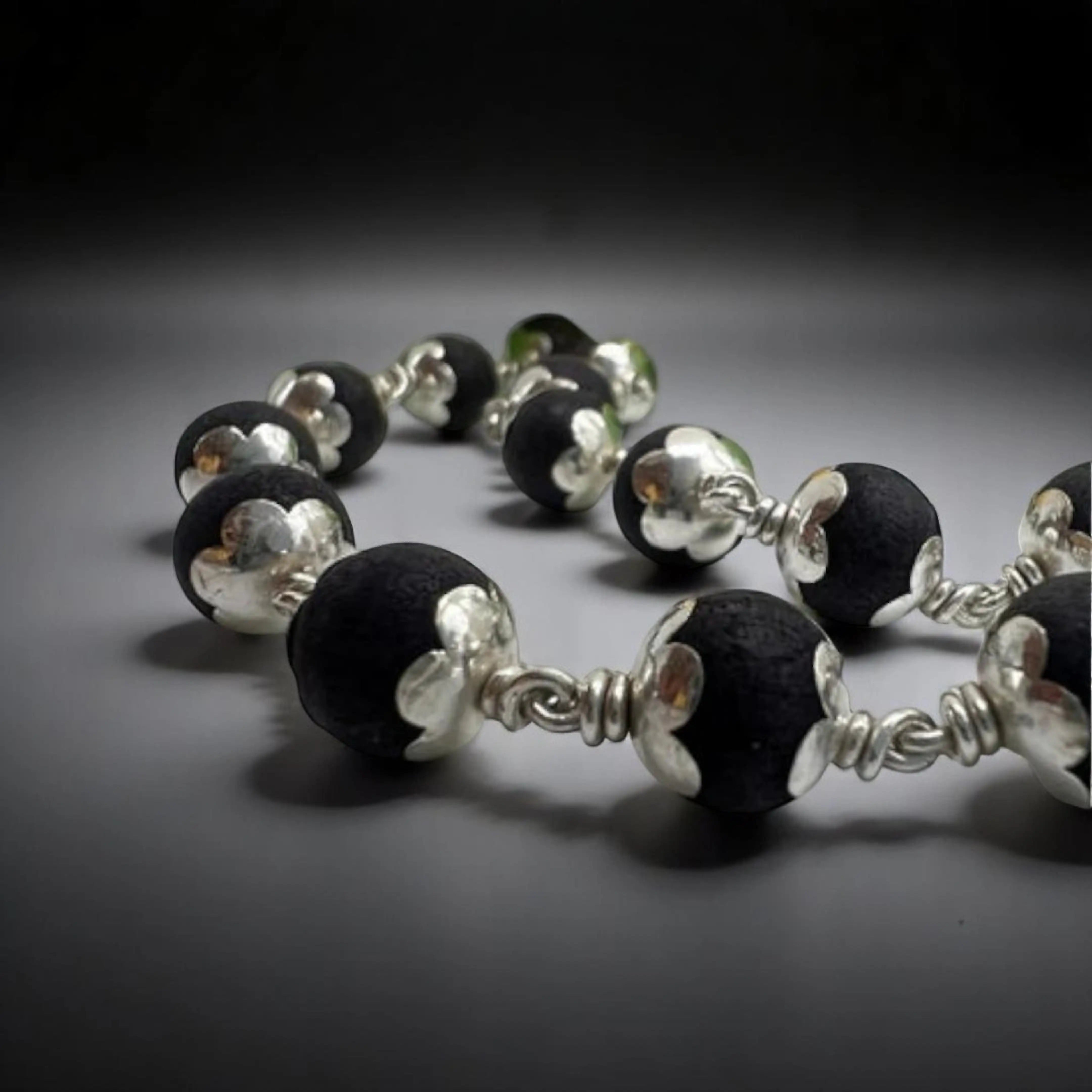 Ebony Wood Mala - 54 Beads Karungali Malai in Silver