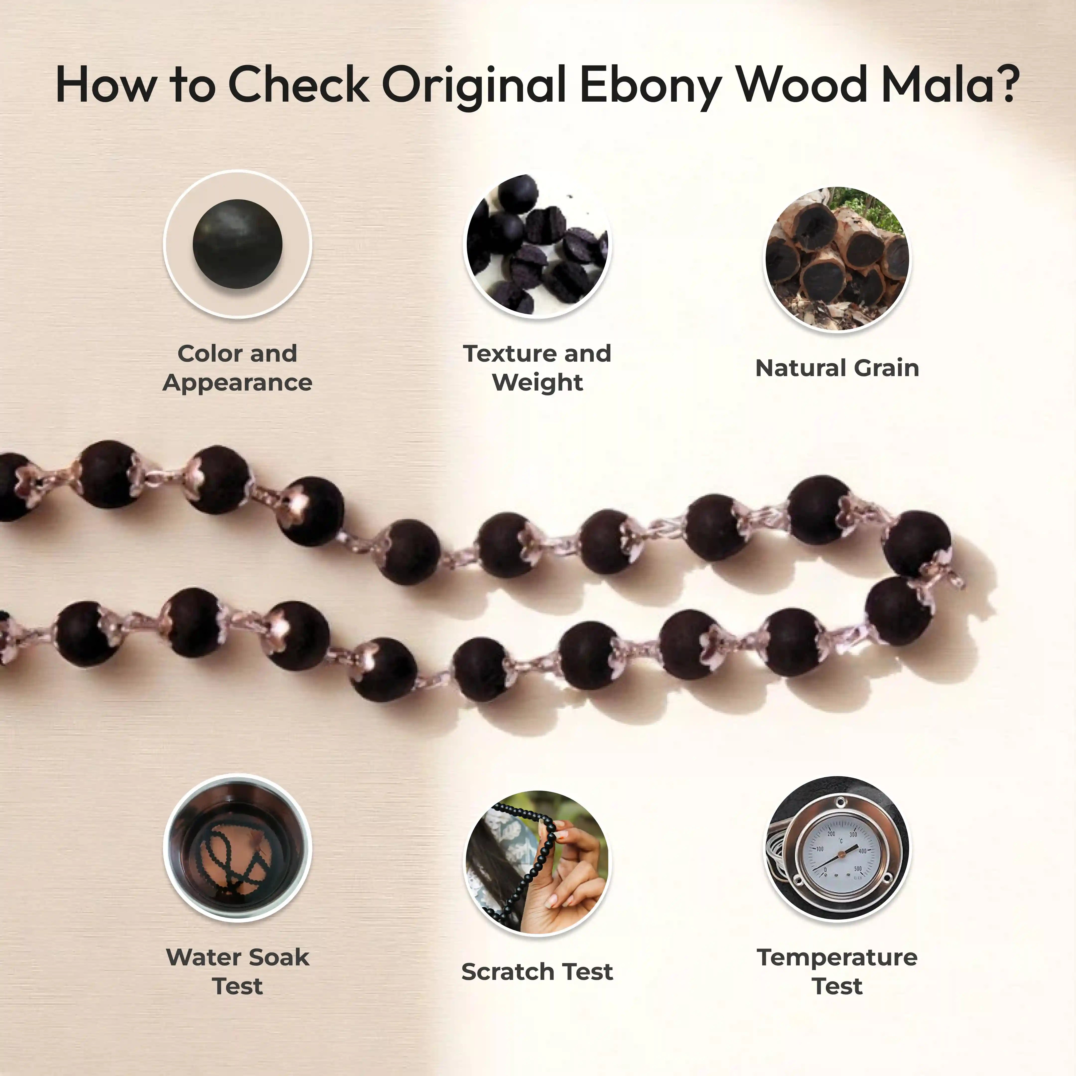 Ebony Wood Mala - 54 Beads Karungali Malai in Silver
