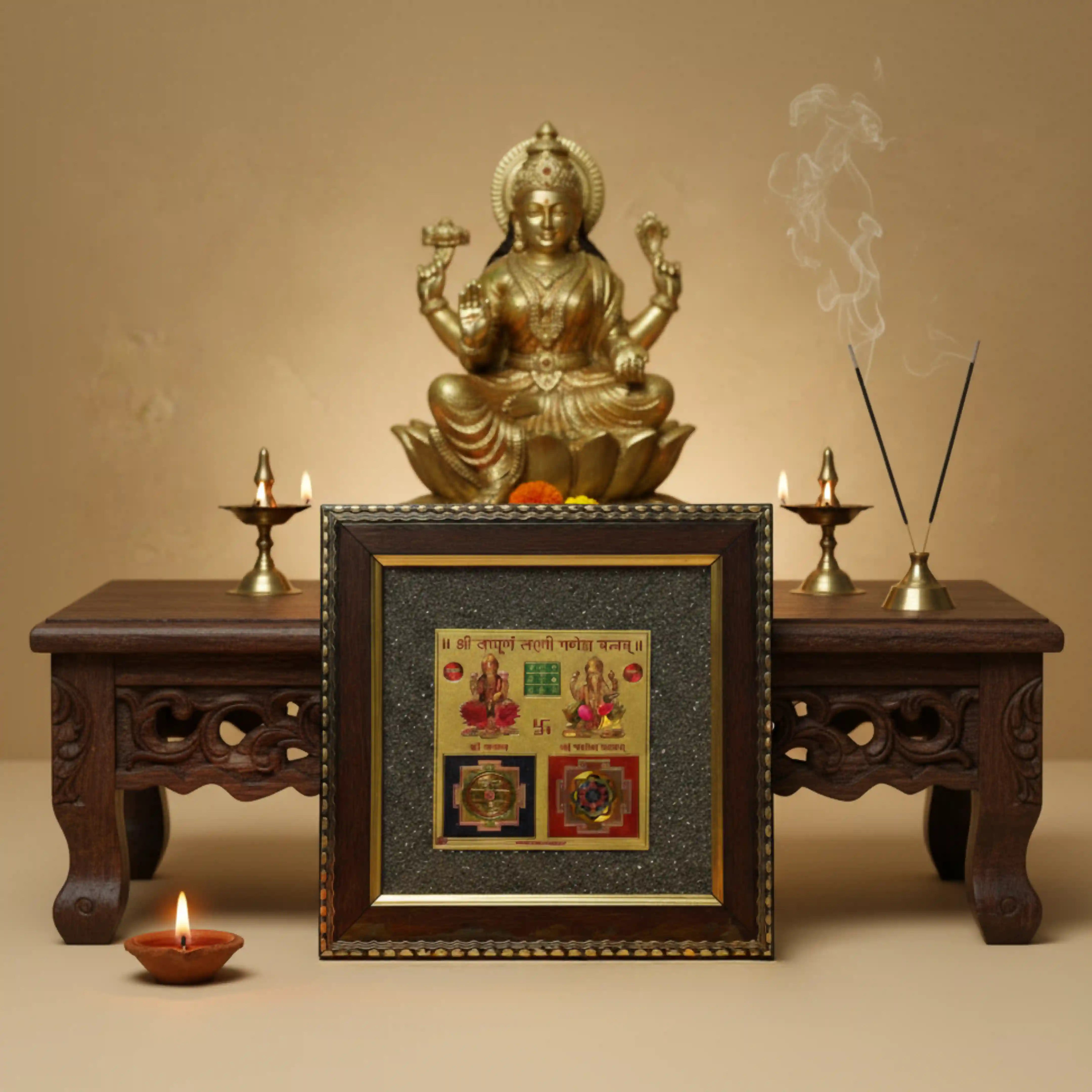 Lakshmi Ganesh Yantra Pyrite Frame