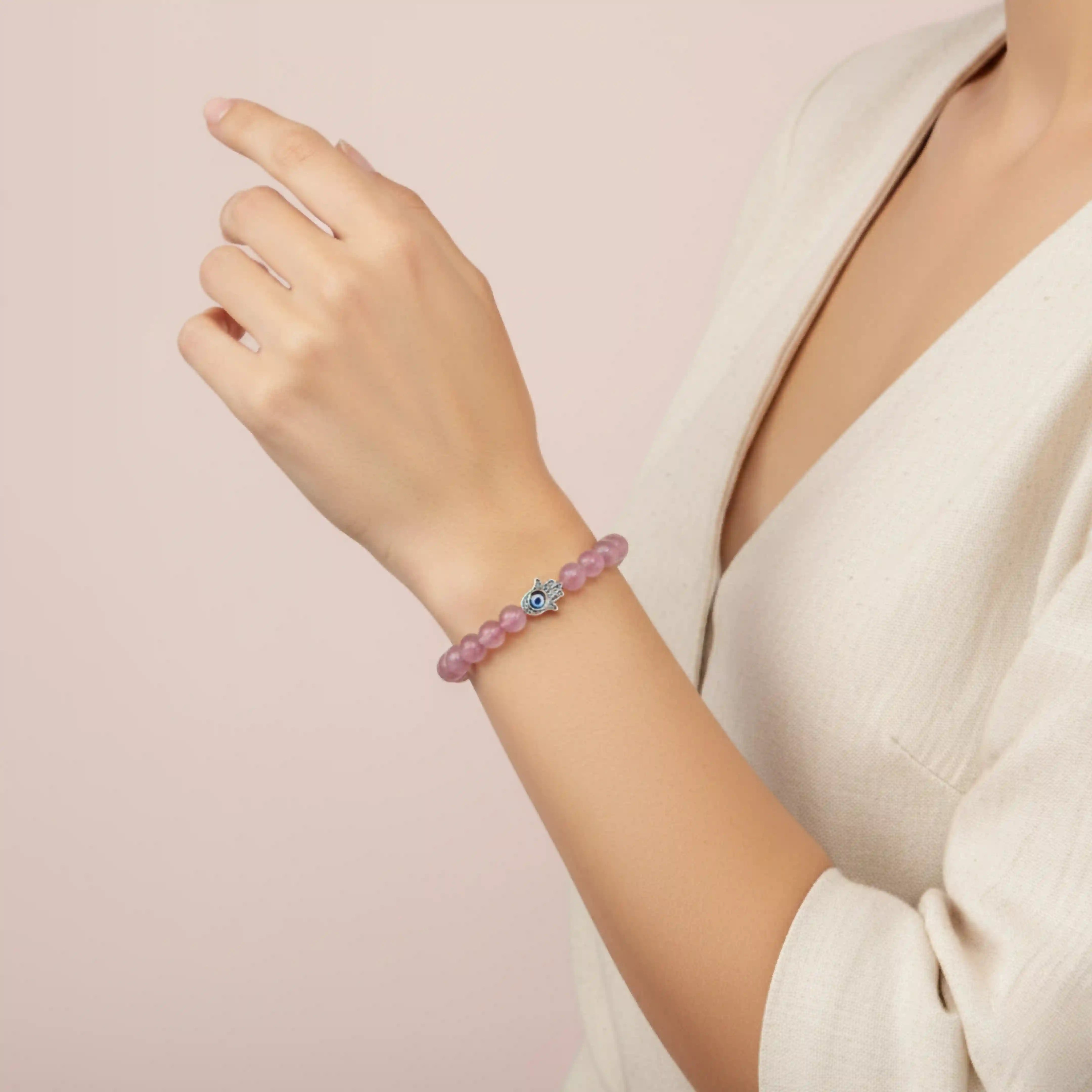 Love Attraction Bracelet with Evil Eye - Rose Quartz