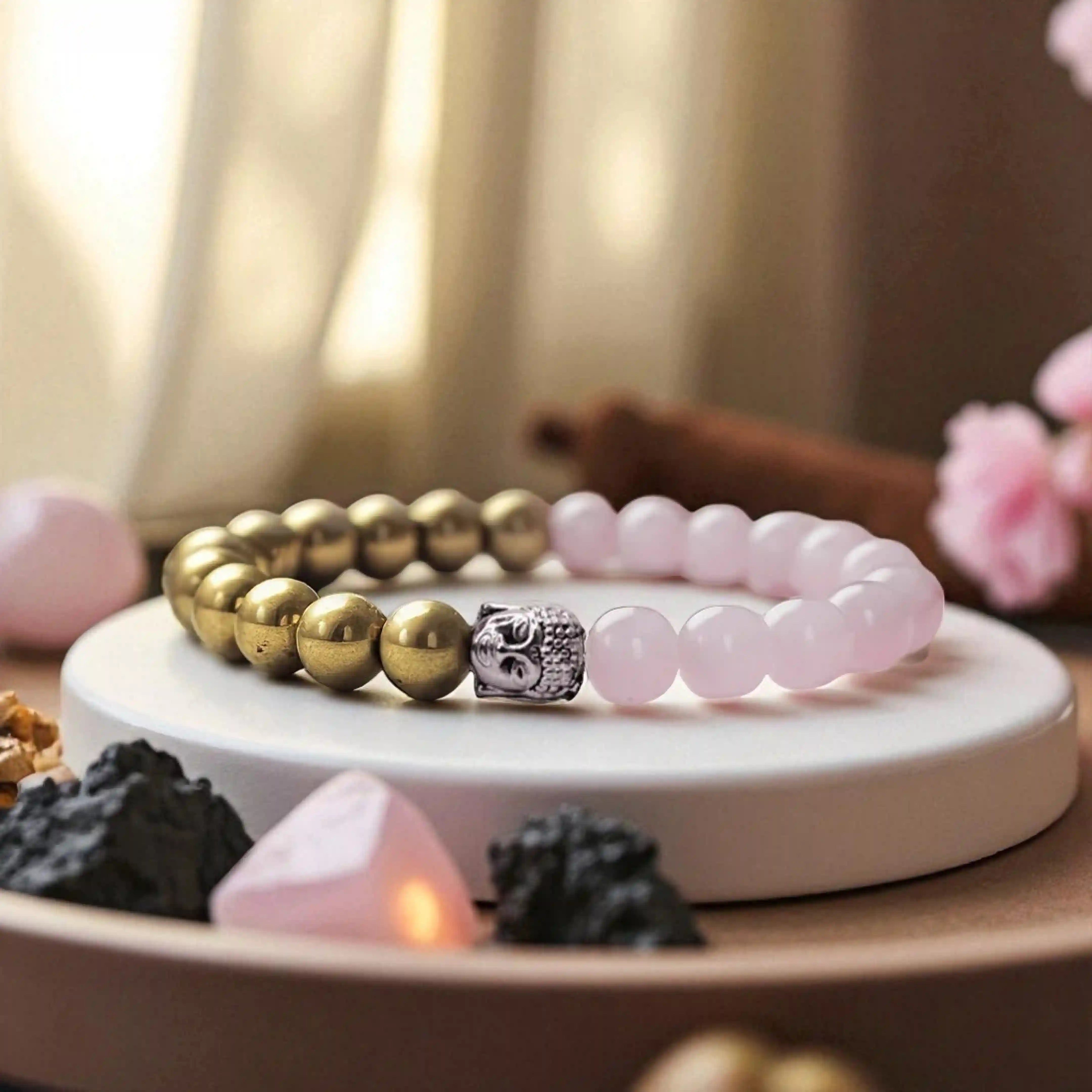 Love & Money Attractor Bracelet - Rose Quartz, Pyrite