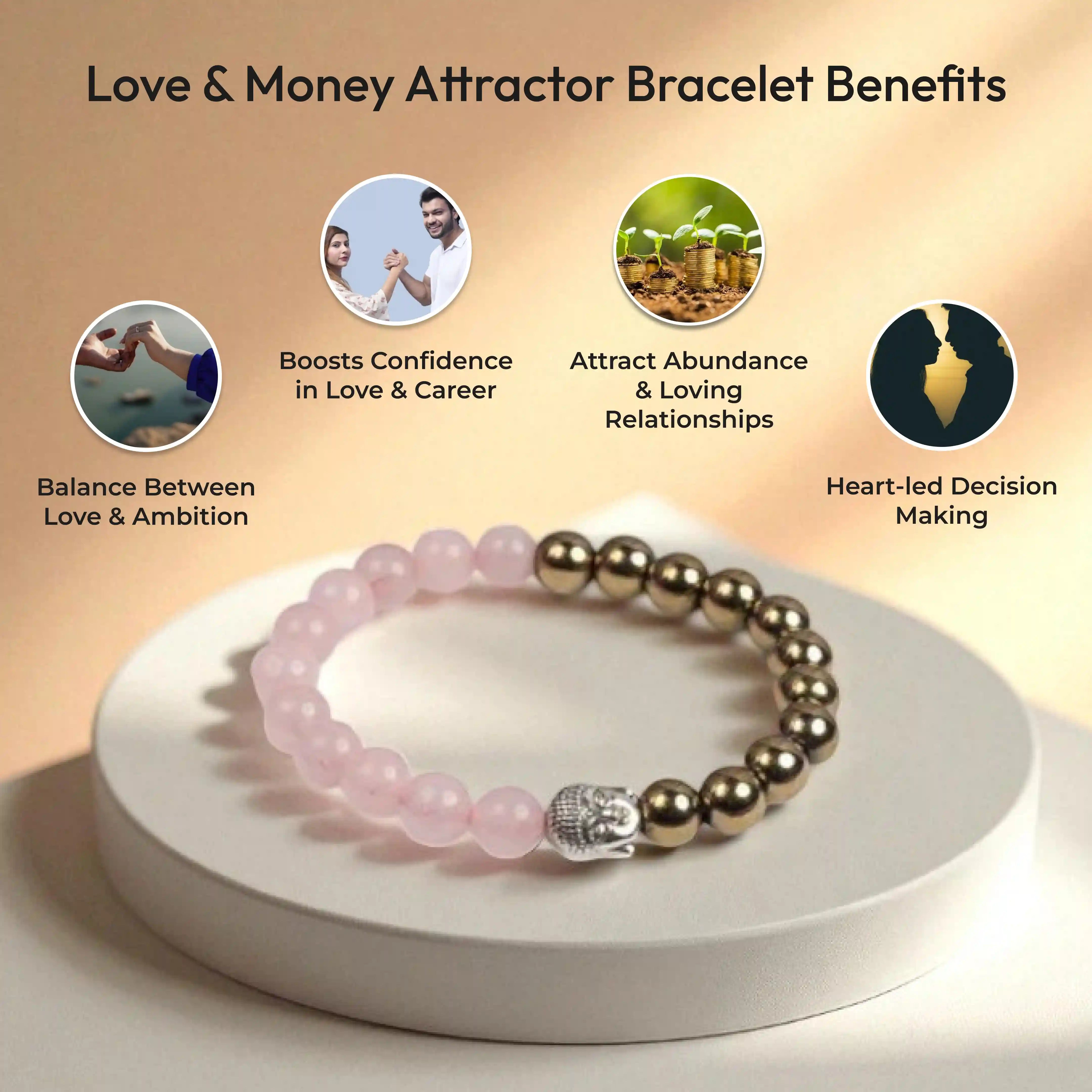 Love & Money Attractor Bracelet - Rose Quartz, Pyrite