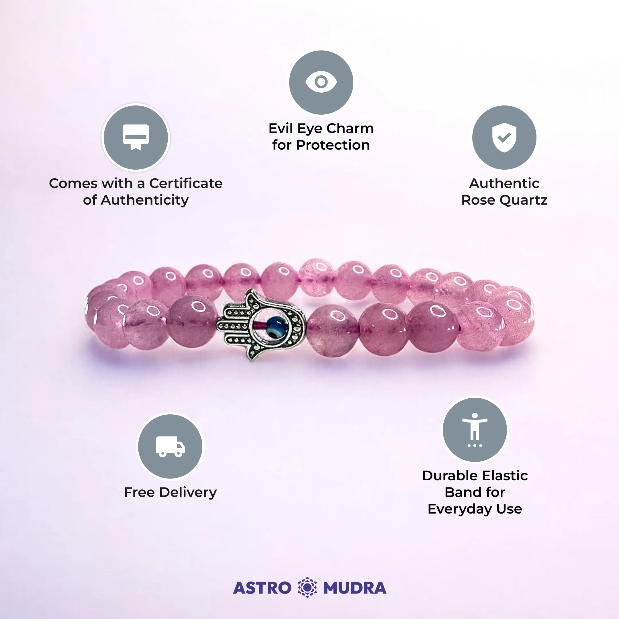 Love Attraction Bracelet with Evil Eye - Rose Quartz