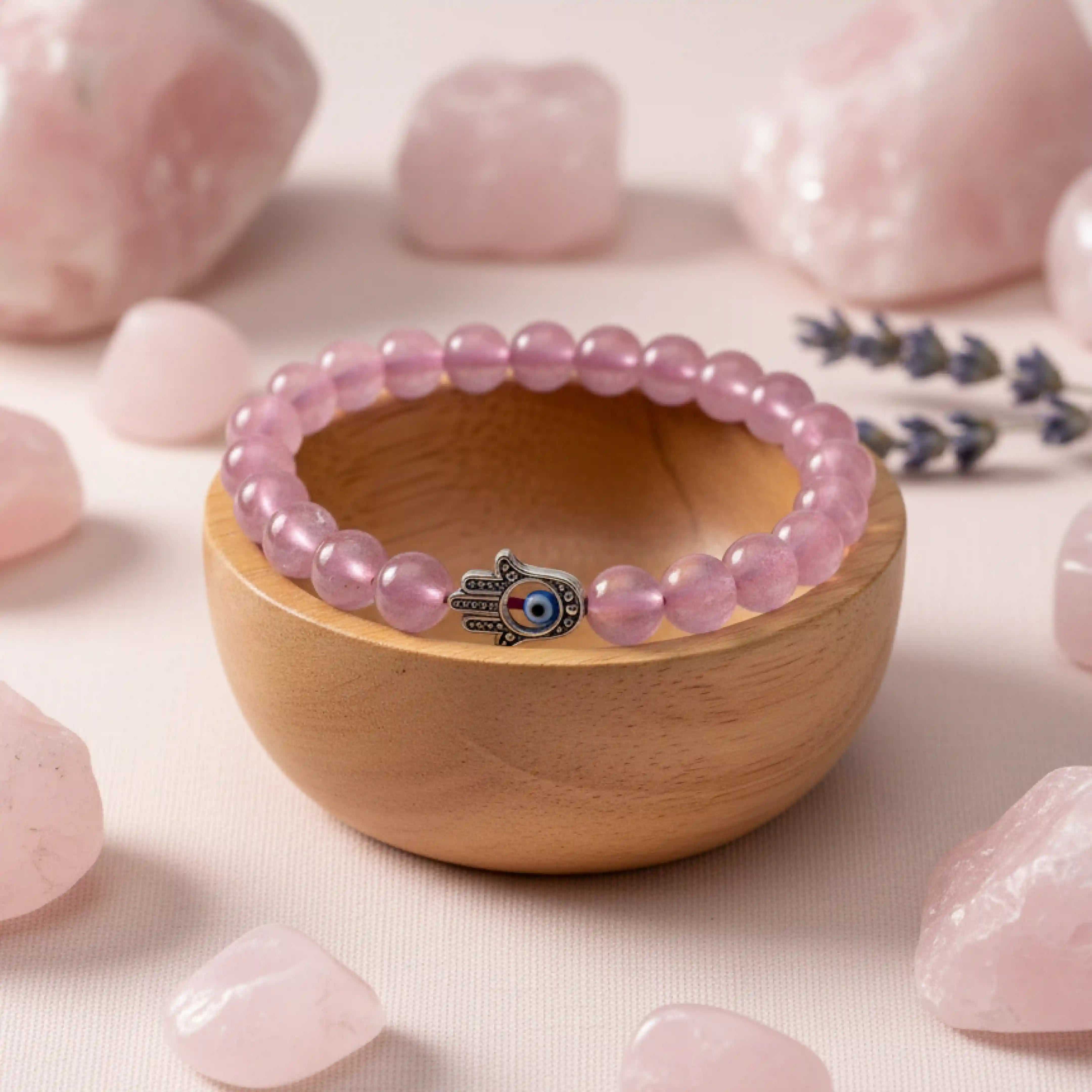 Love Attraction Bracelet with Evil Eye - Rose Quartz