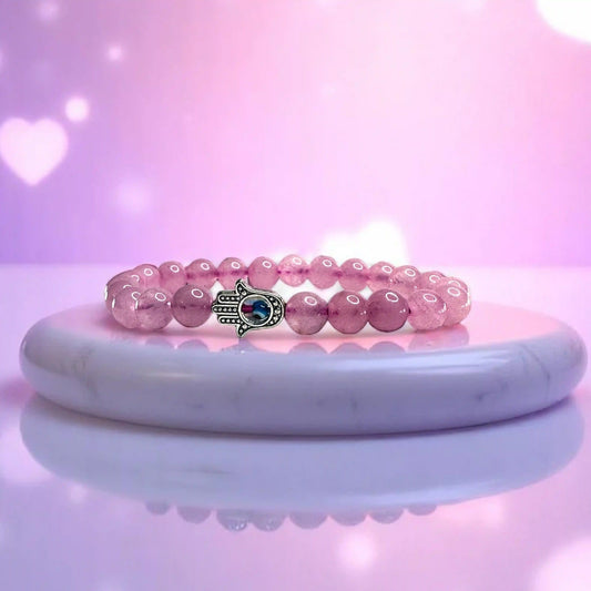 Love Attraction Bracelet with Evil Eye - Rose Quartz