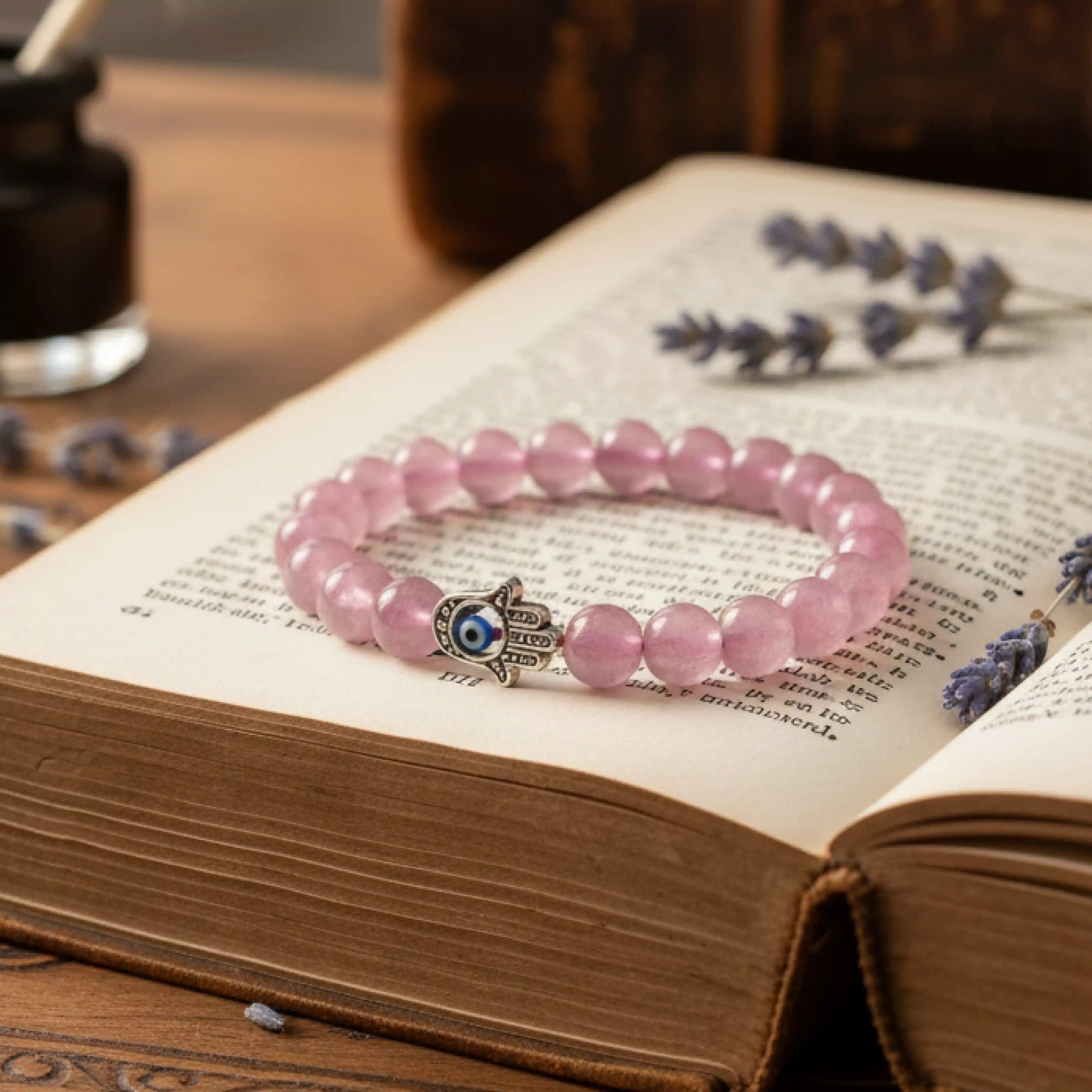 Love Attraction Bracelet with Evil Eye - Rose Quartz