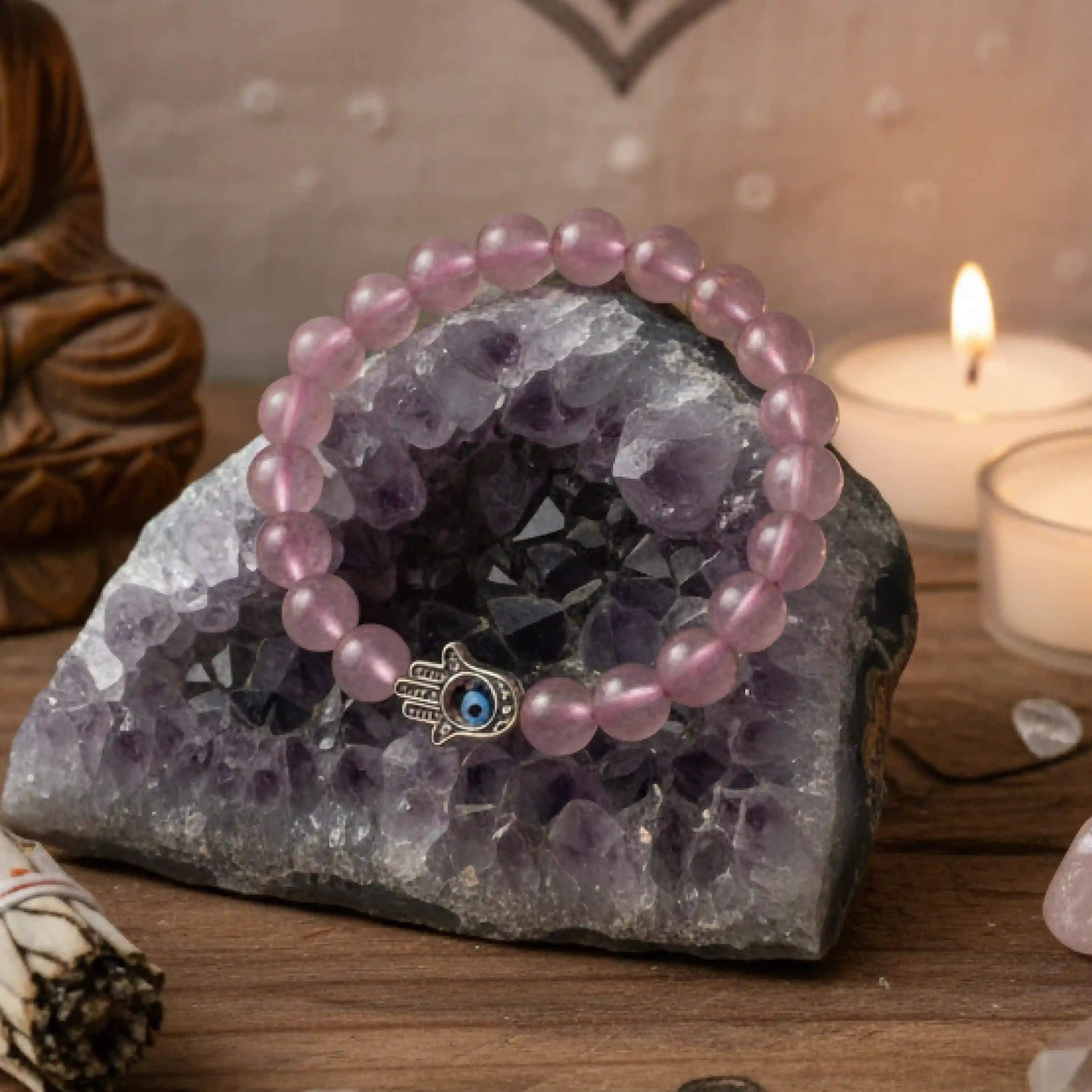 Love Attraction Bracelet with Evil Eye - Rose Quartz