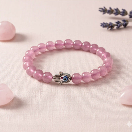 Love Attraction Bracelet with Evil Eye - Rose Quartz