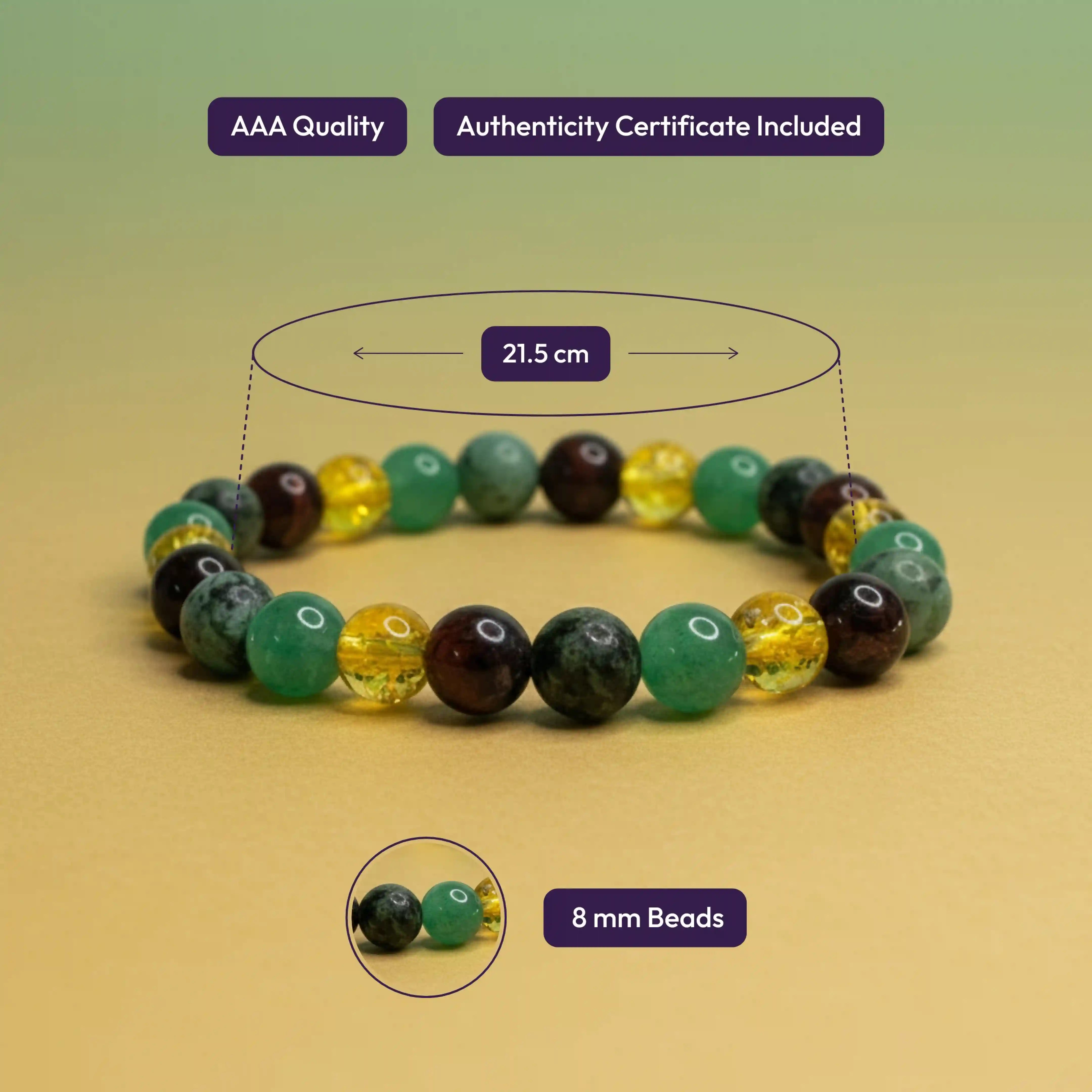 Green Aventurine, Citrine, Red Tiger Eye, African Turquoise Bracelet