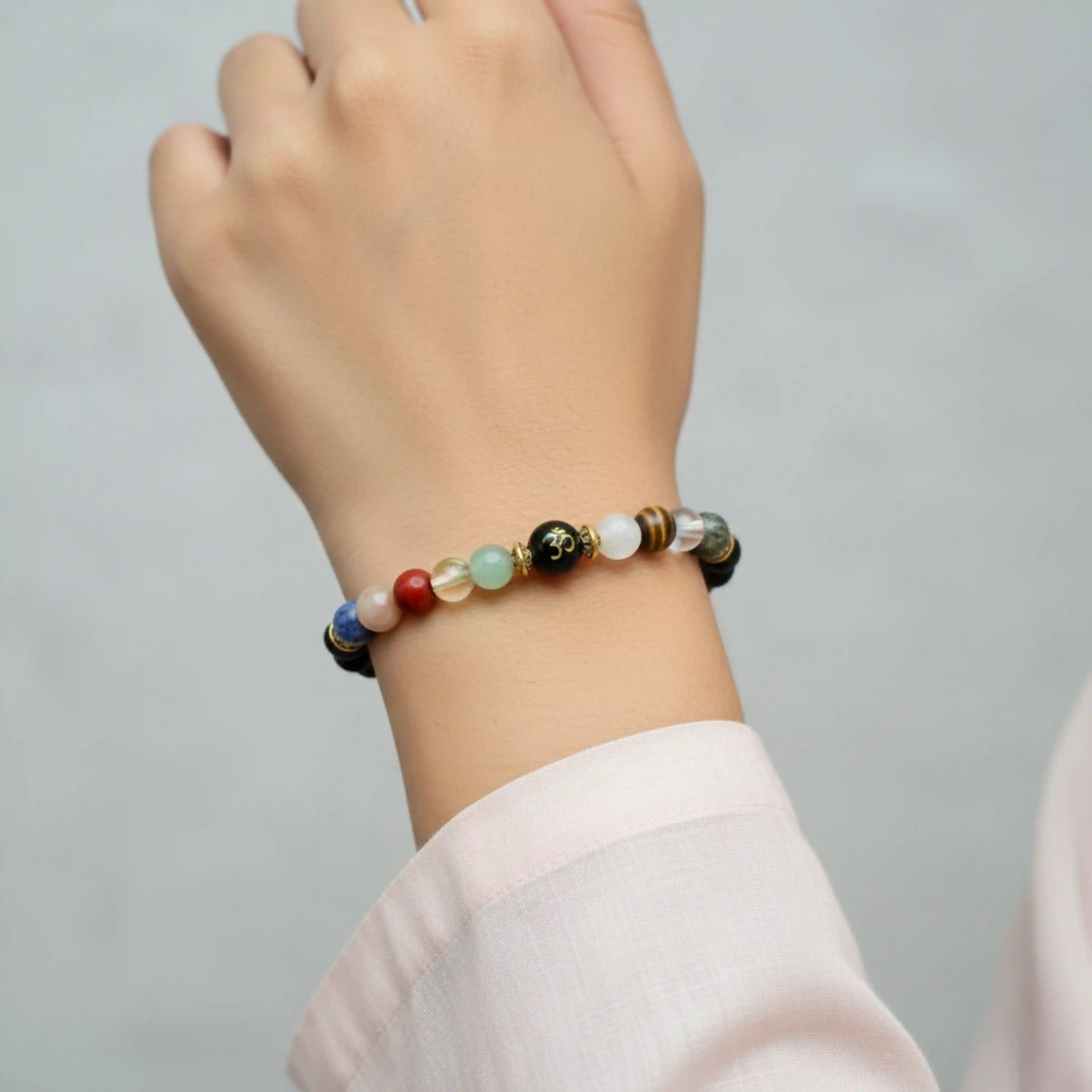 Navgraha Bracelet - Sunstone, Opalite, Red Jasper, Green Aventurine, Citrine, Tiger Eye, Lapis Lazuli, Clear Quartz, Lava Stone, Pyrite