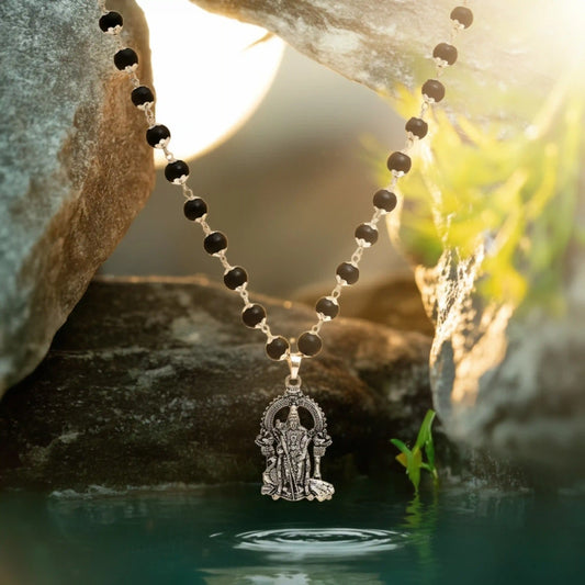 Silver Capped Karungali Malai - Lord Murugan Pendant