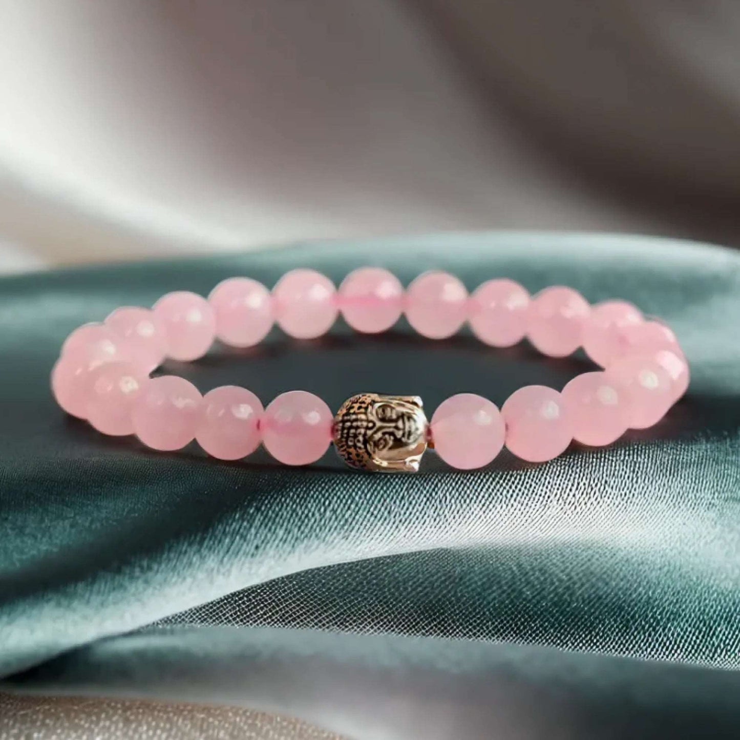 Rose Quartz & Buddha Charm Bracelet