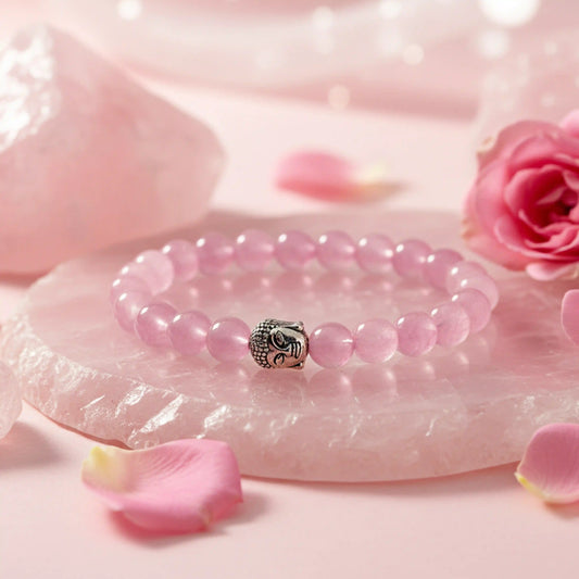 Rose Quartz & Buddha Charm Bracelet