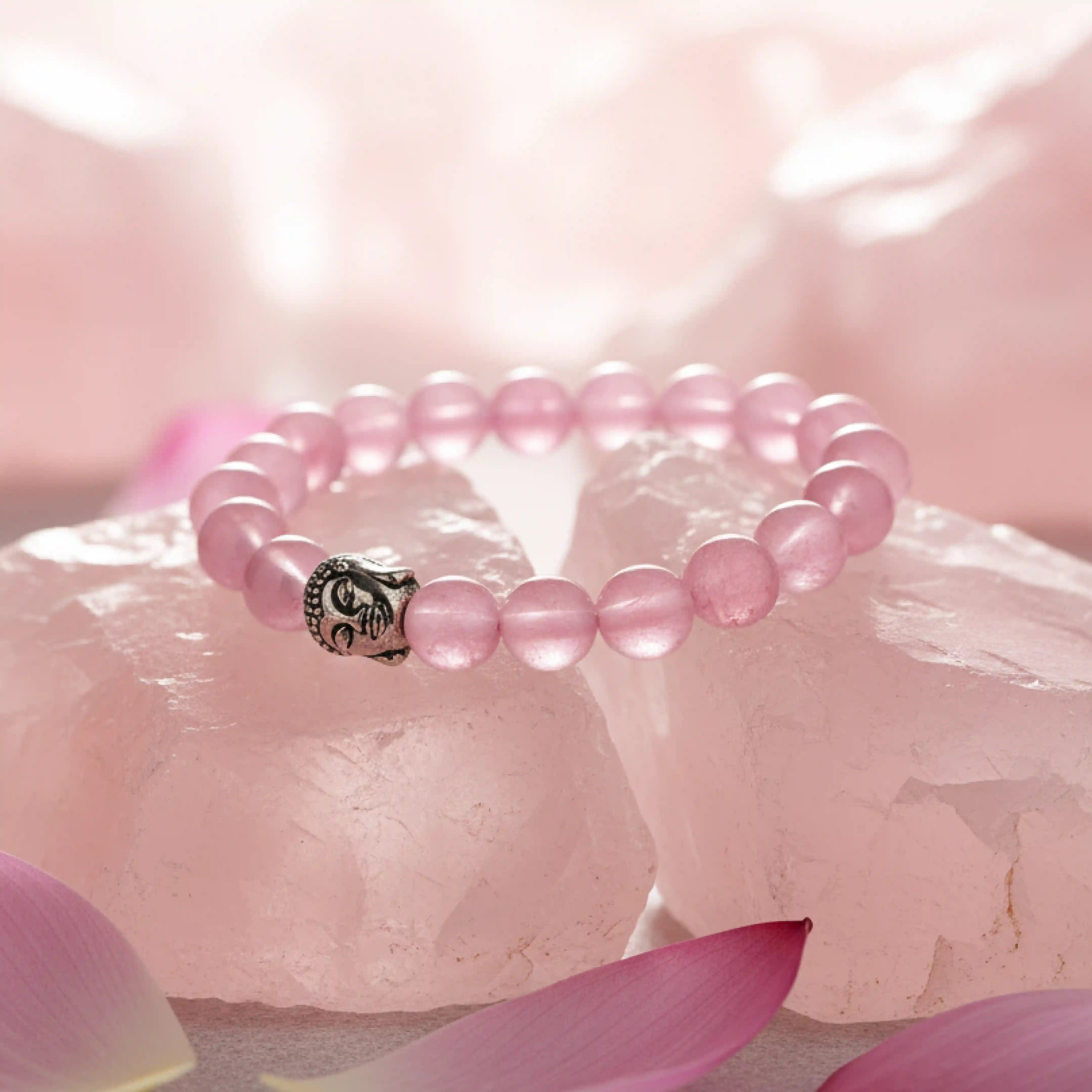 Rose Quartz & Buddha Charm Bracelet