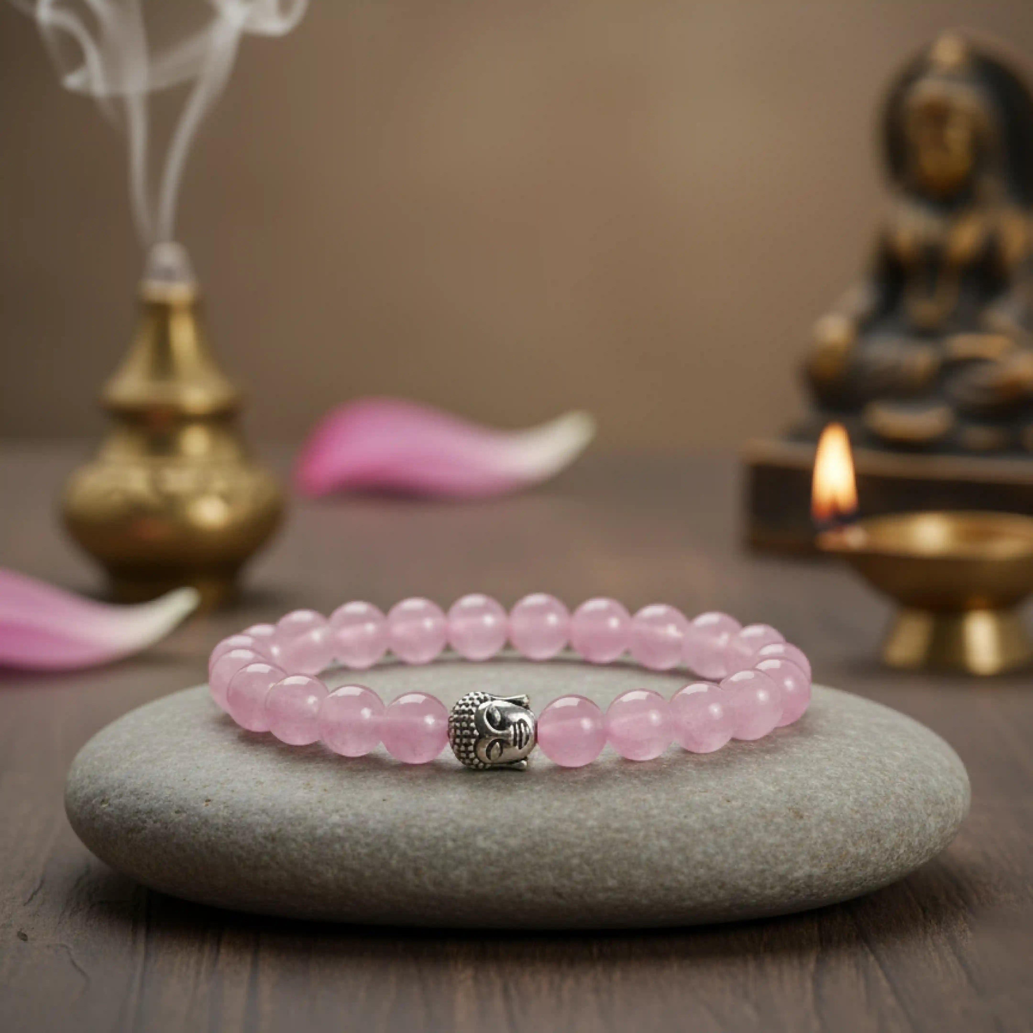 Rose Quartz & Buddha Charm Bracelet