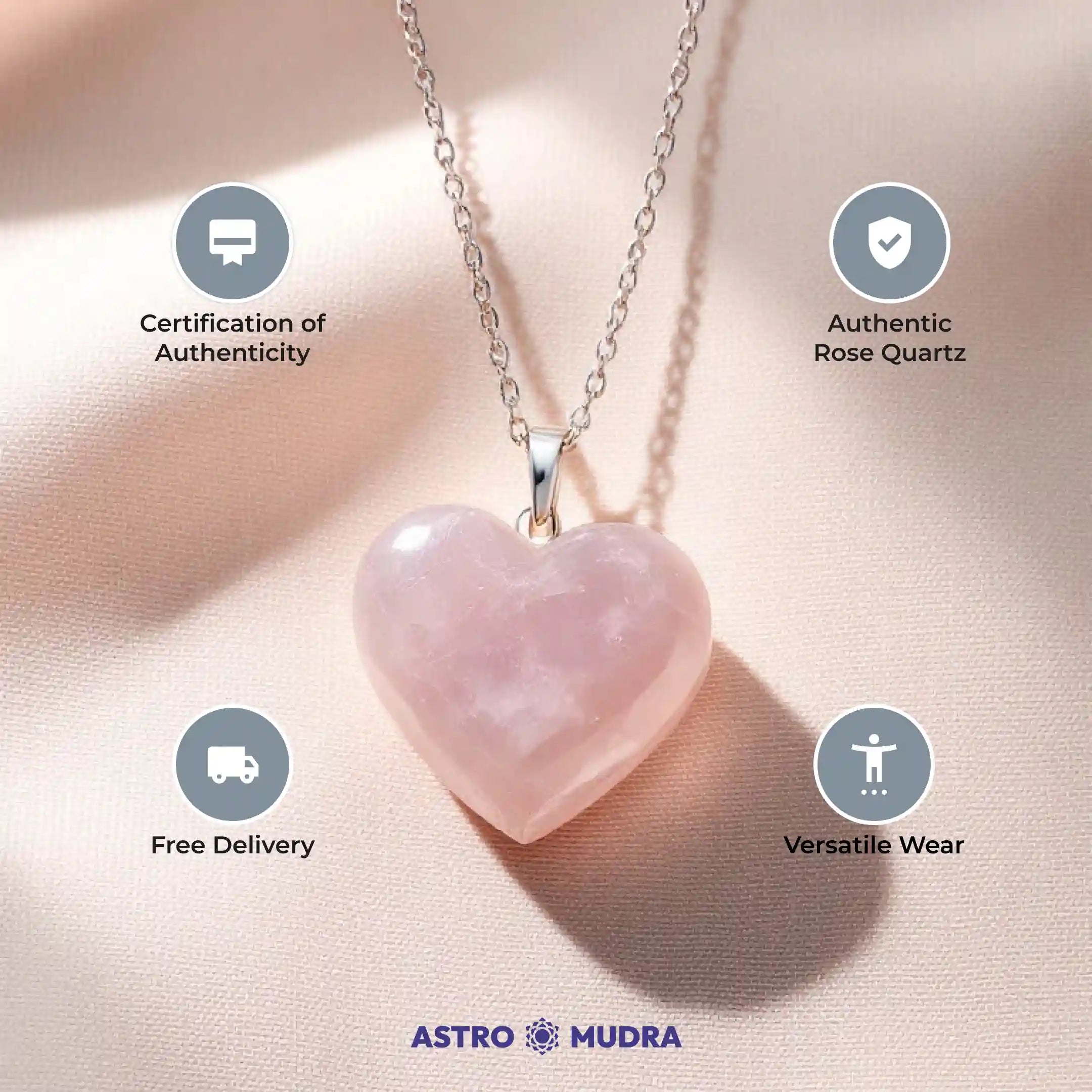 Rose Quartz Pendant - Heart Shaped (Without Chain)