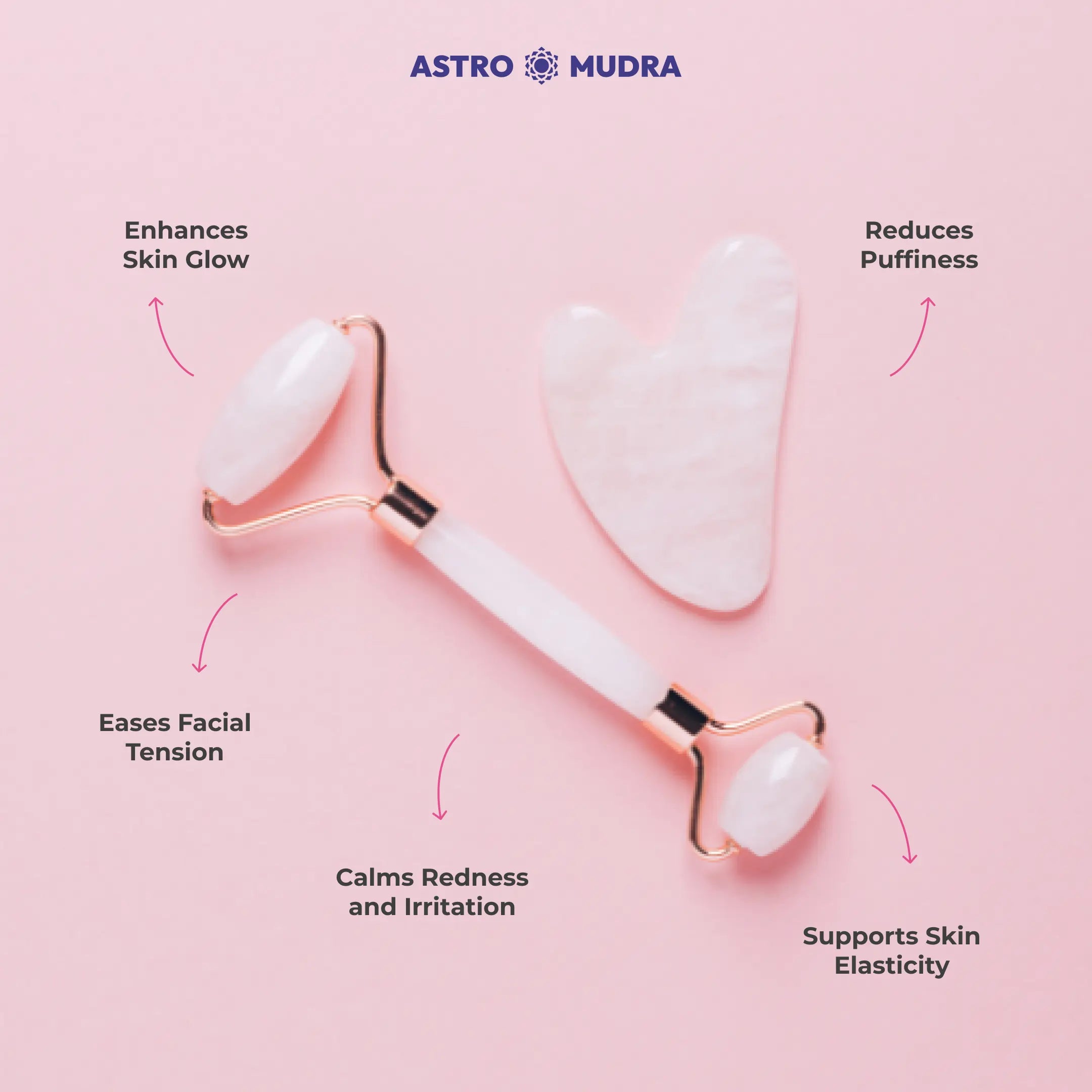 Rose Quartz Roller and Gua Sha Set Astromudra Rose Quartz Roller and Gua Sha Set Astromudra