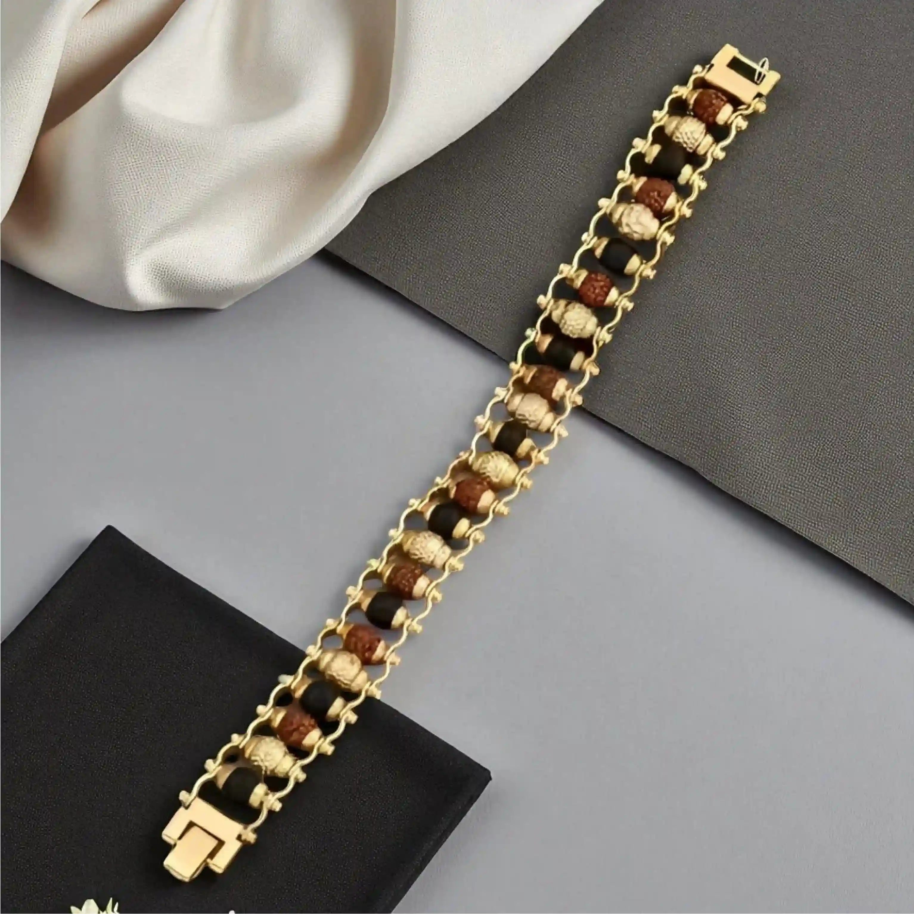 Gold Plated Karungali Rudraksha Bracelet