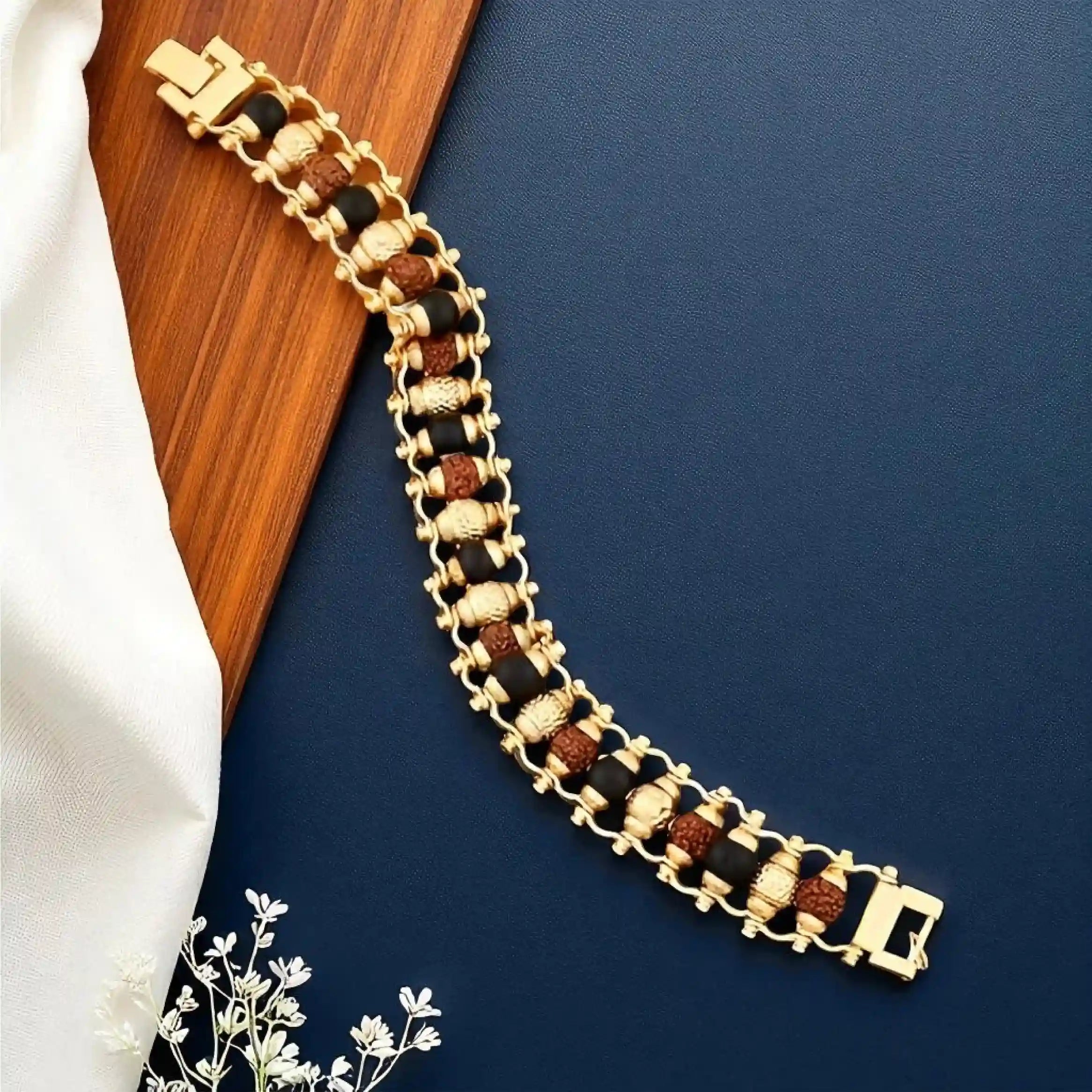 Gold Plated Karungali Rudraksha Bracelet