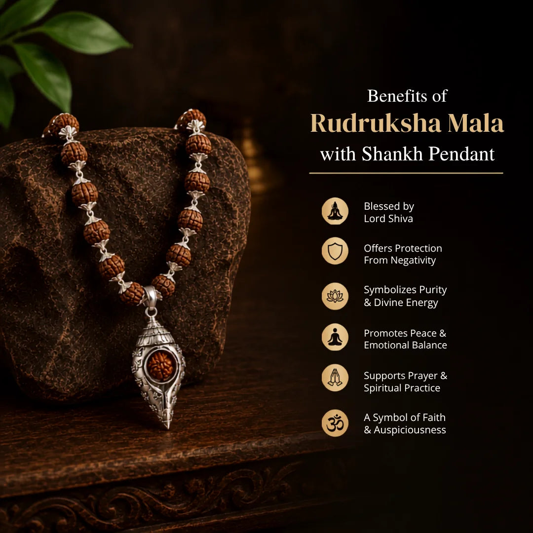 Rudraksha Mala With Shankh Pendant