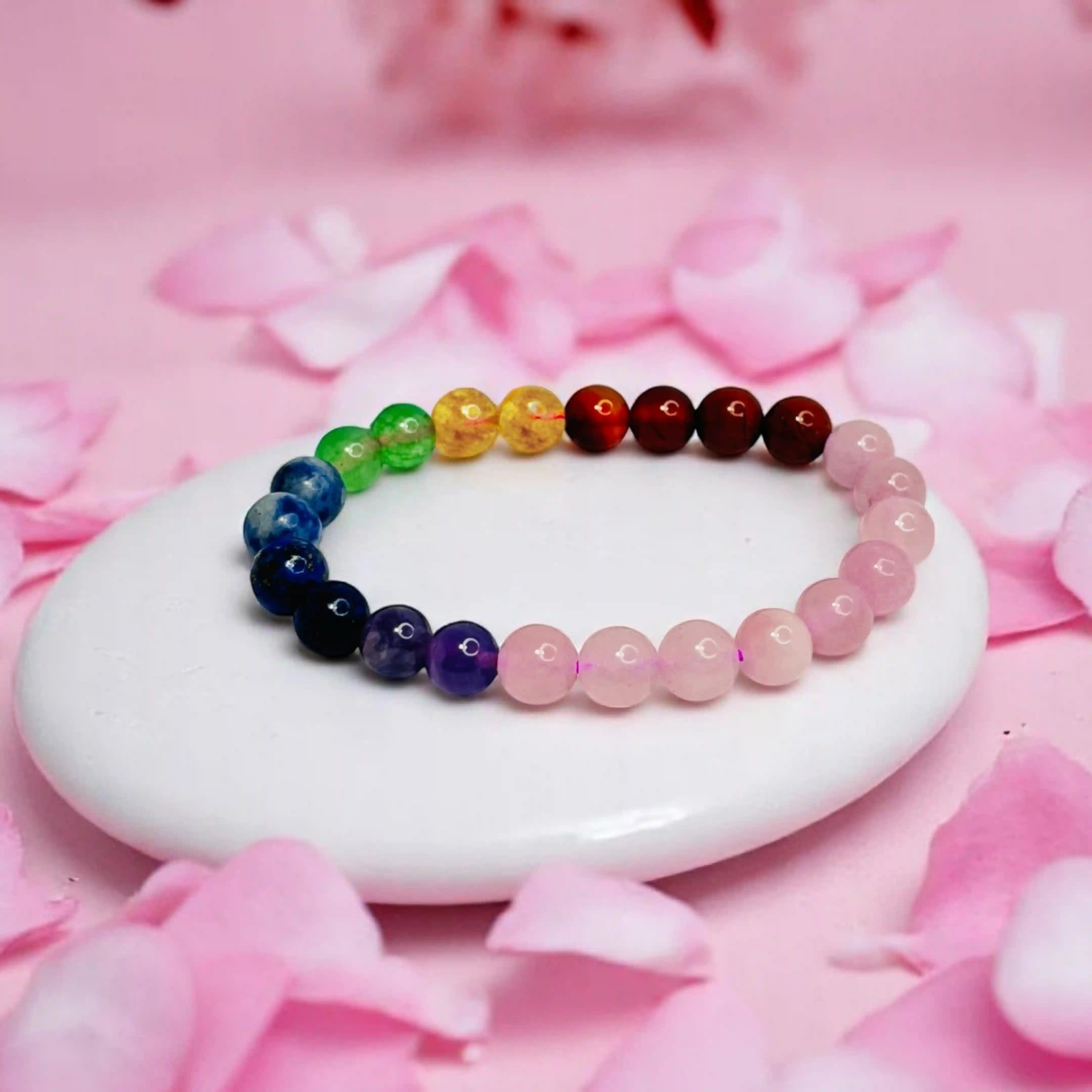 Seven Chakra Bracelet with Rose Quartz