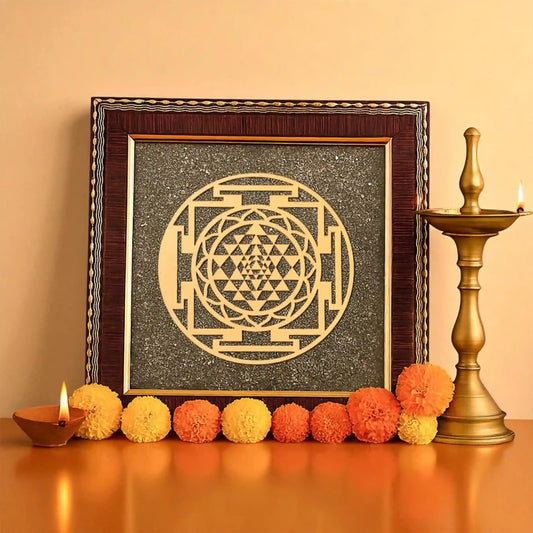 Sri Yantra On Raw Pyrite Frame