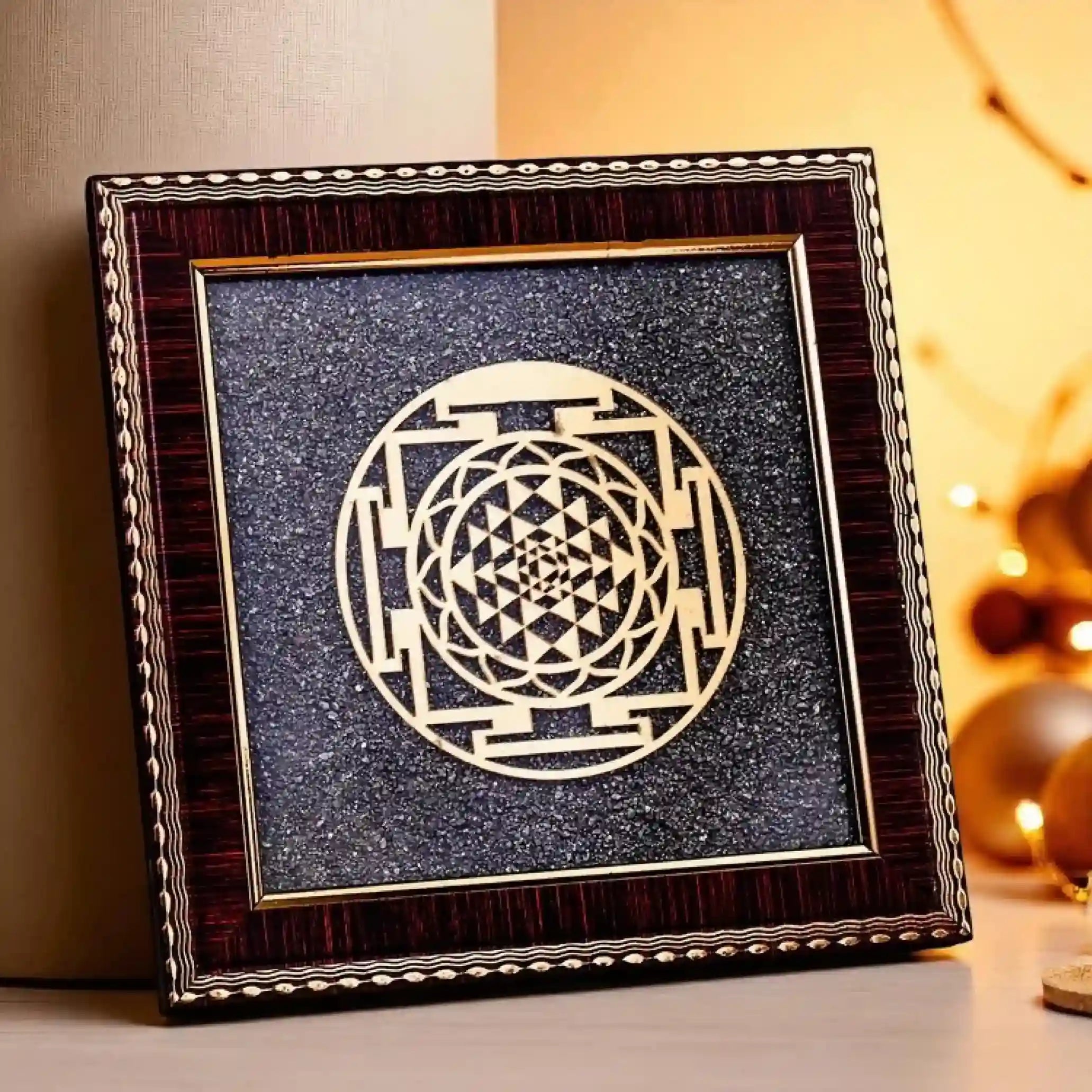 Sri Yantra On Raw Pyrite Frame