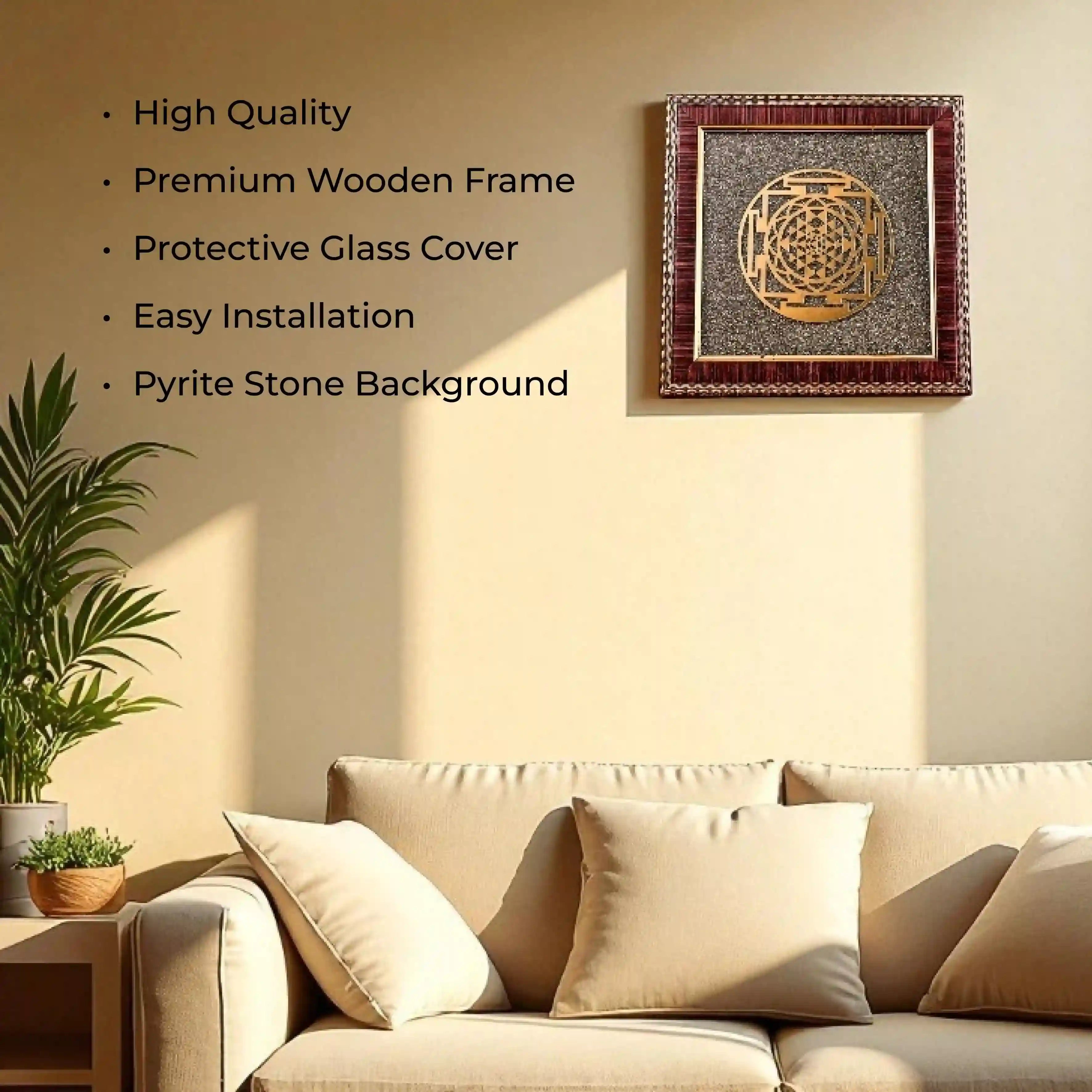 Sri Yantra On Raw Pyrite Frame