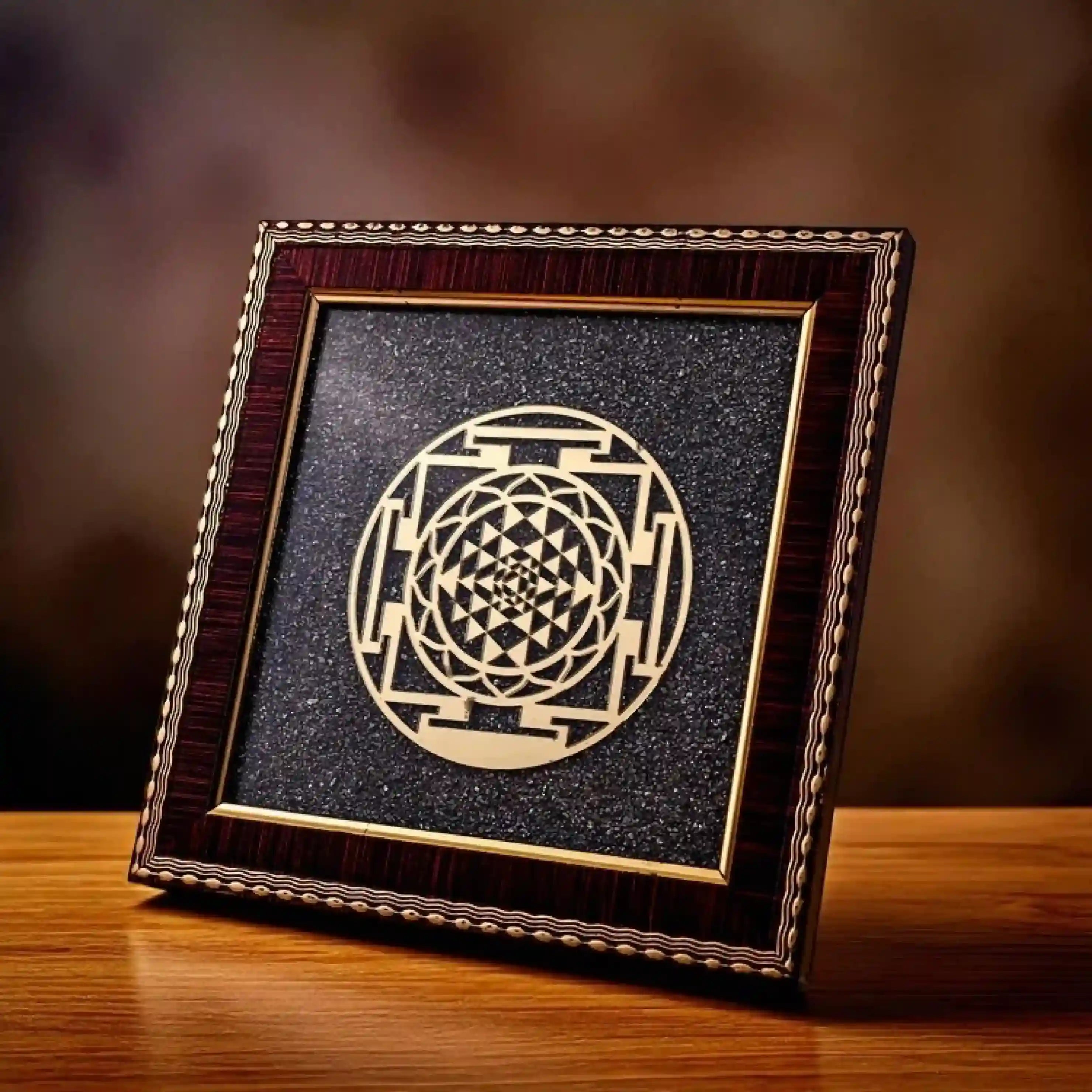 Sri Yantra On Raw Pyrite Frame