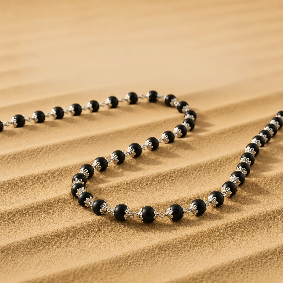 Ebony Wood Mala - Karungali Malai in Silver Panchdhatu