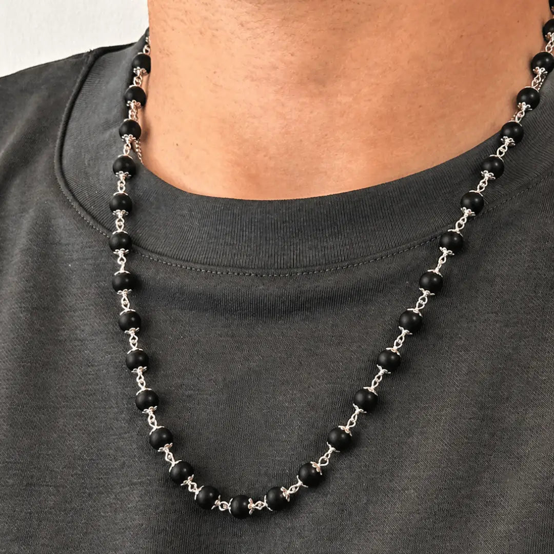 Ebony Wood Mala - Karungali Malai in Silver Panchdhatu