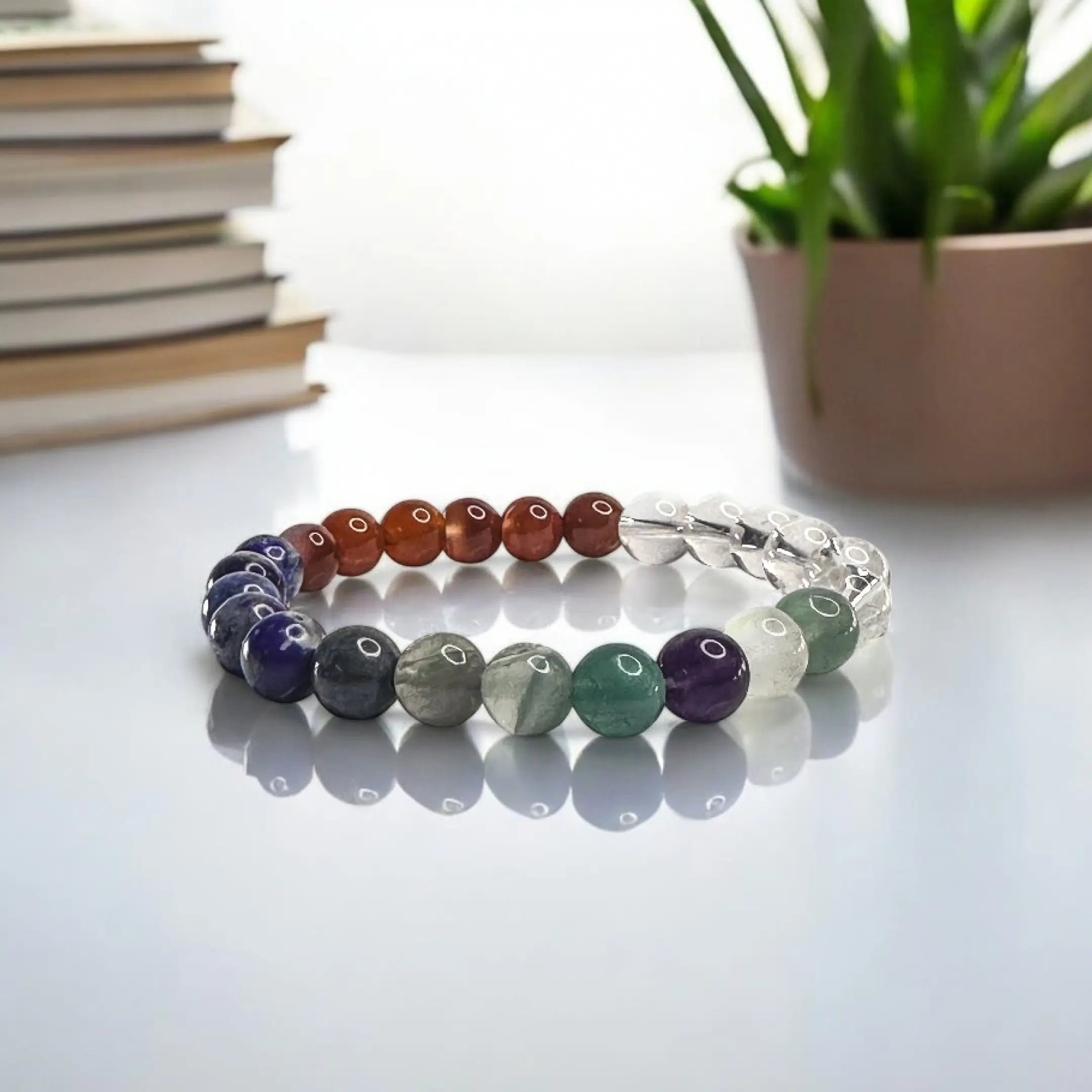 Study Bracelet - Sodalite, Fluorite, Carnelian & Clear Quartz