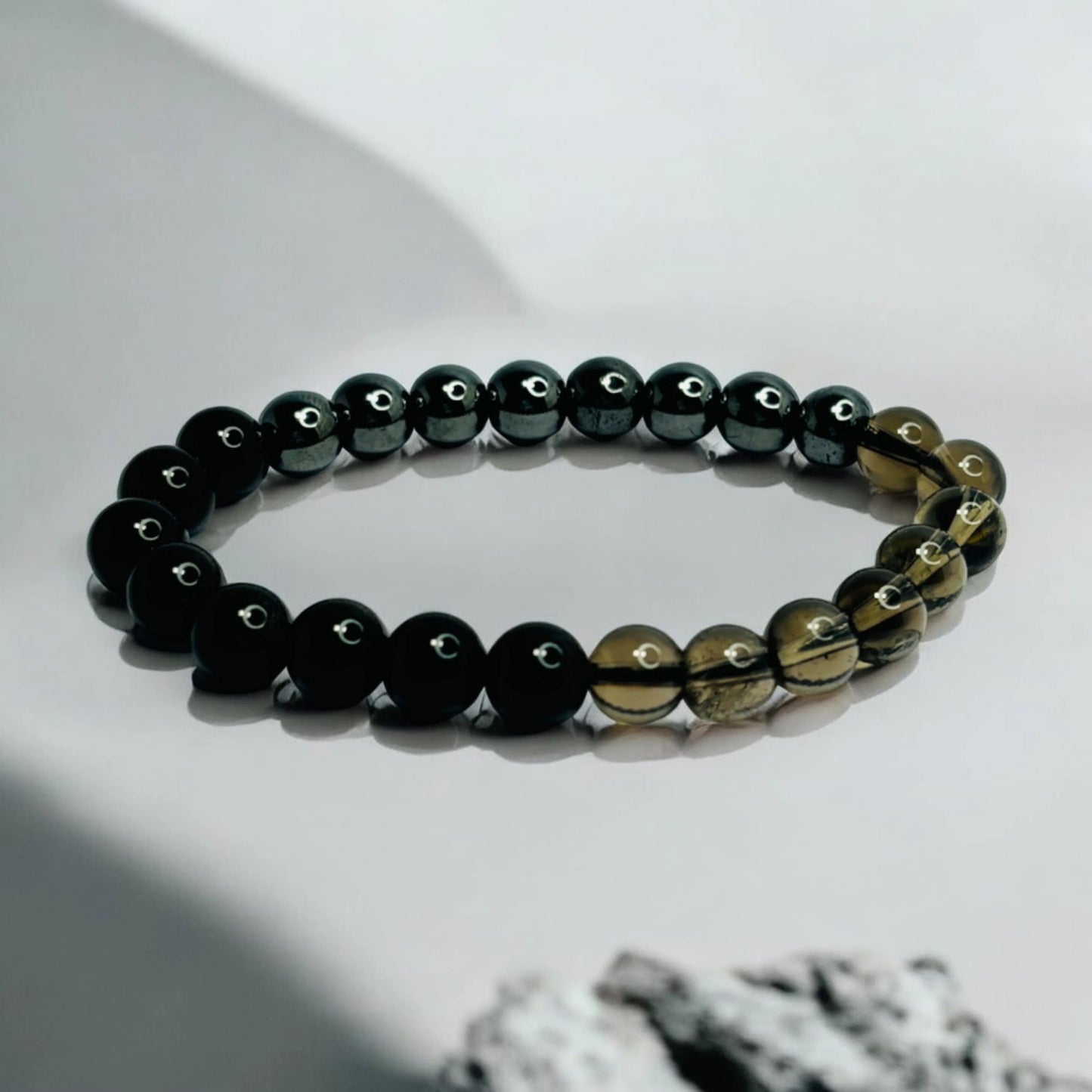 Triple Protection Bracelet with Smoky Quartz, Black Obsidian & Hematite Astromudra