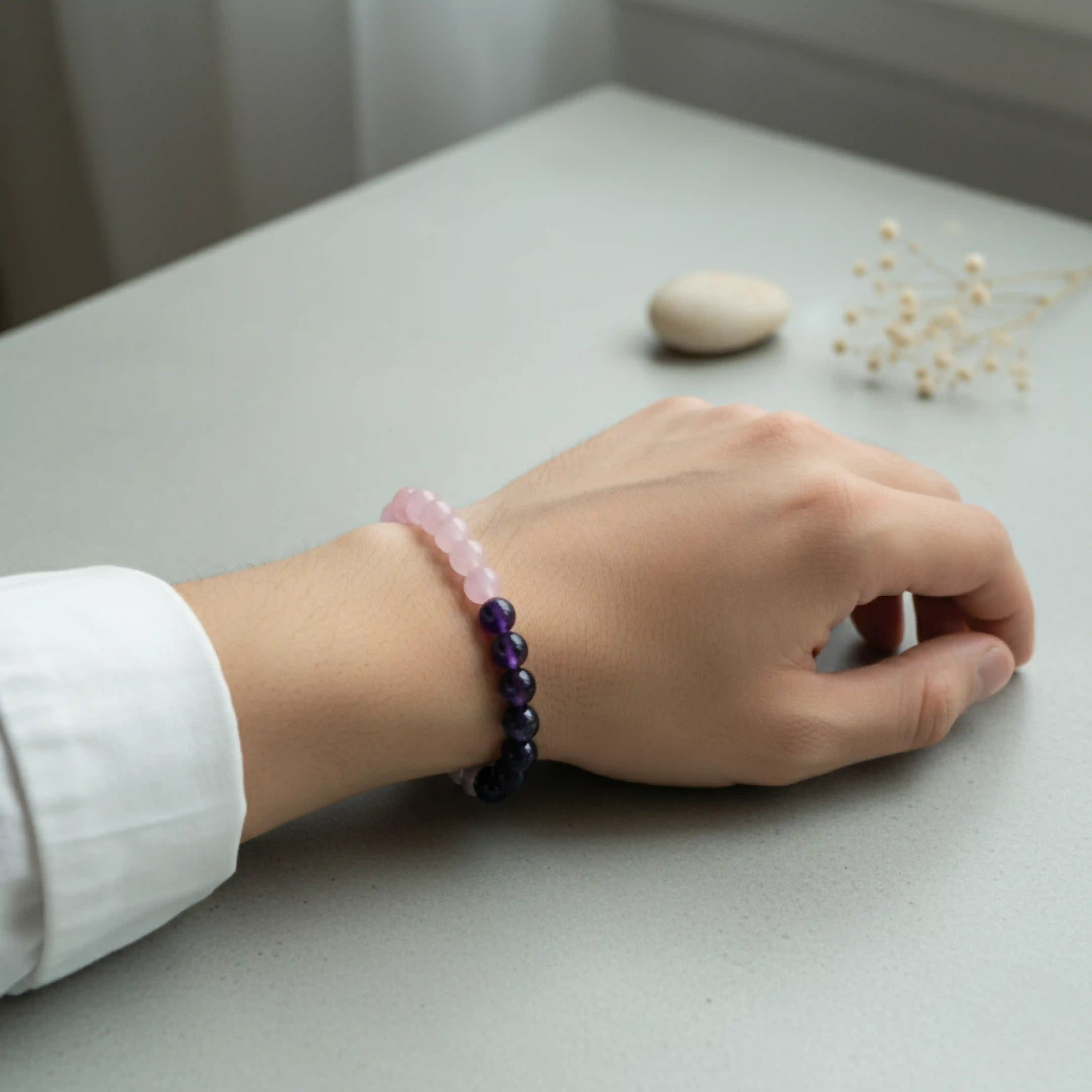Triple Harmony Bracelet - Amethyst, Clear Quartz & Rose Quartz Bracelet