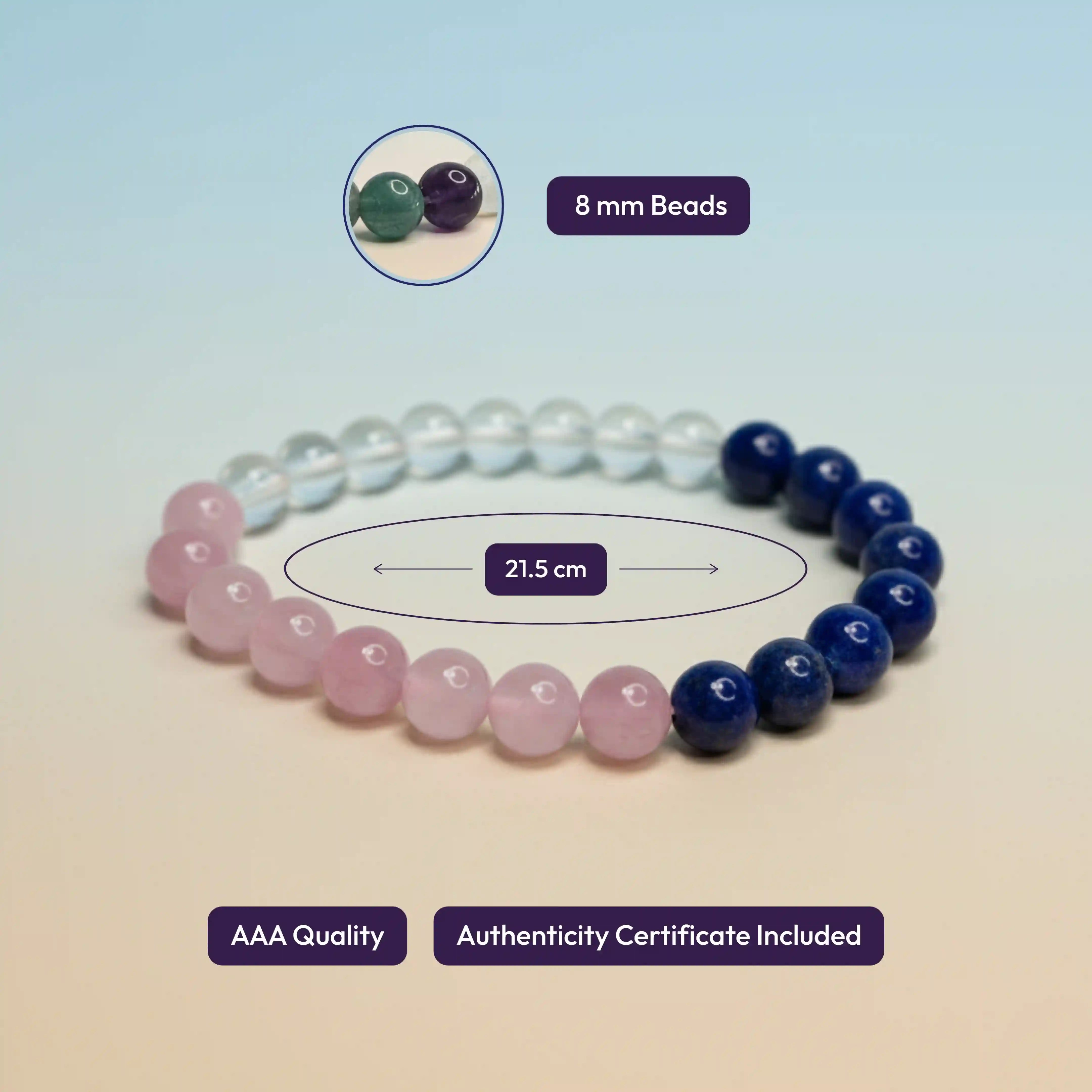 Triple Harmony Bracelet - Amethyst, Clear Quartz & Rose Quartz Bracelet