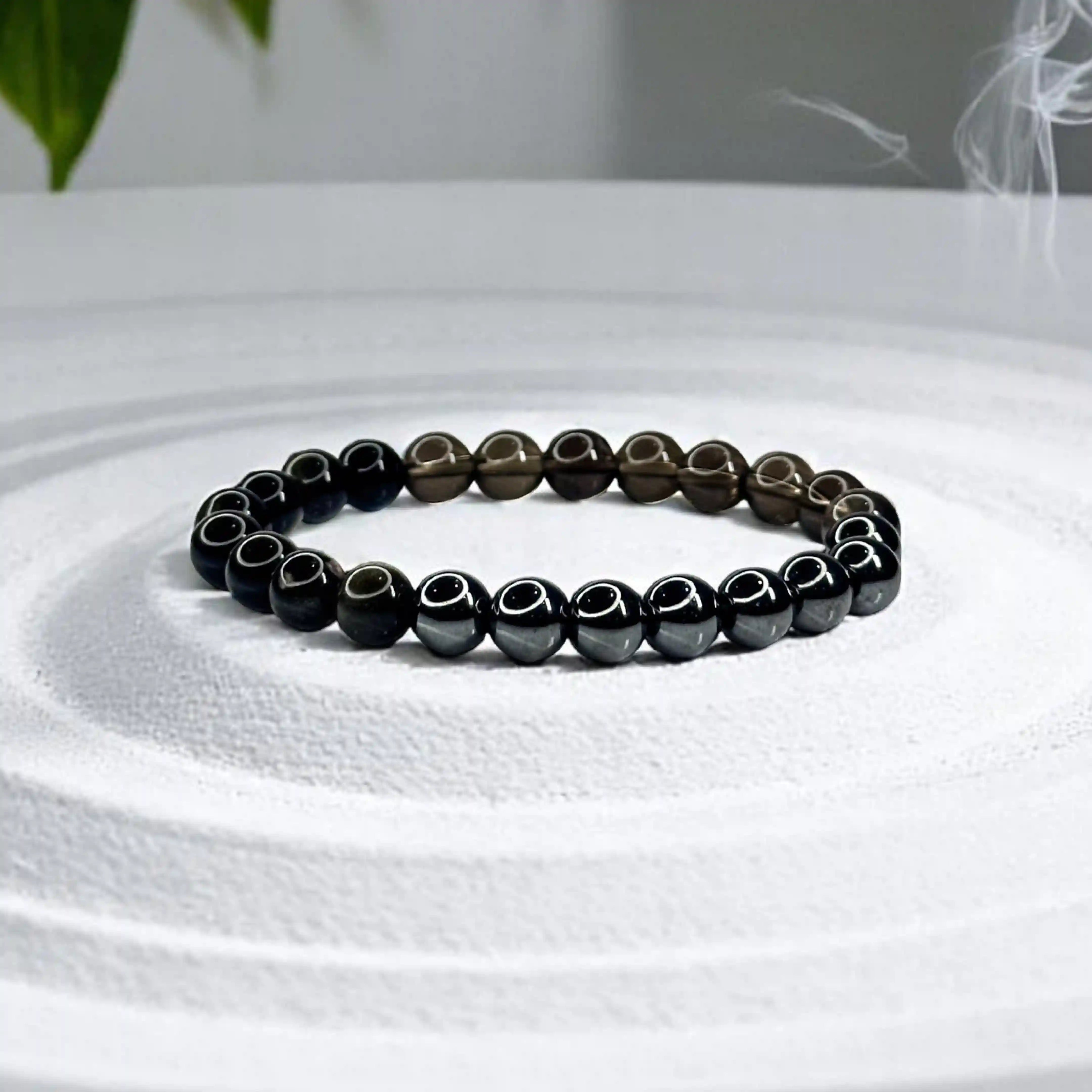 Triple Protection Bracelet with Smoky Quartz, Black Obsidian & Hematite