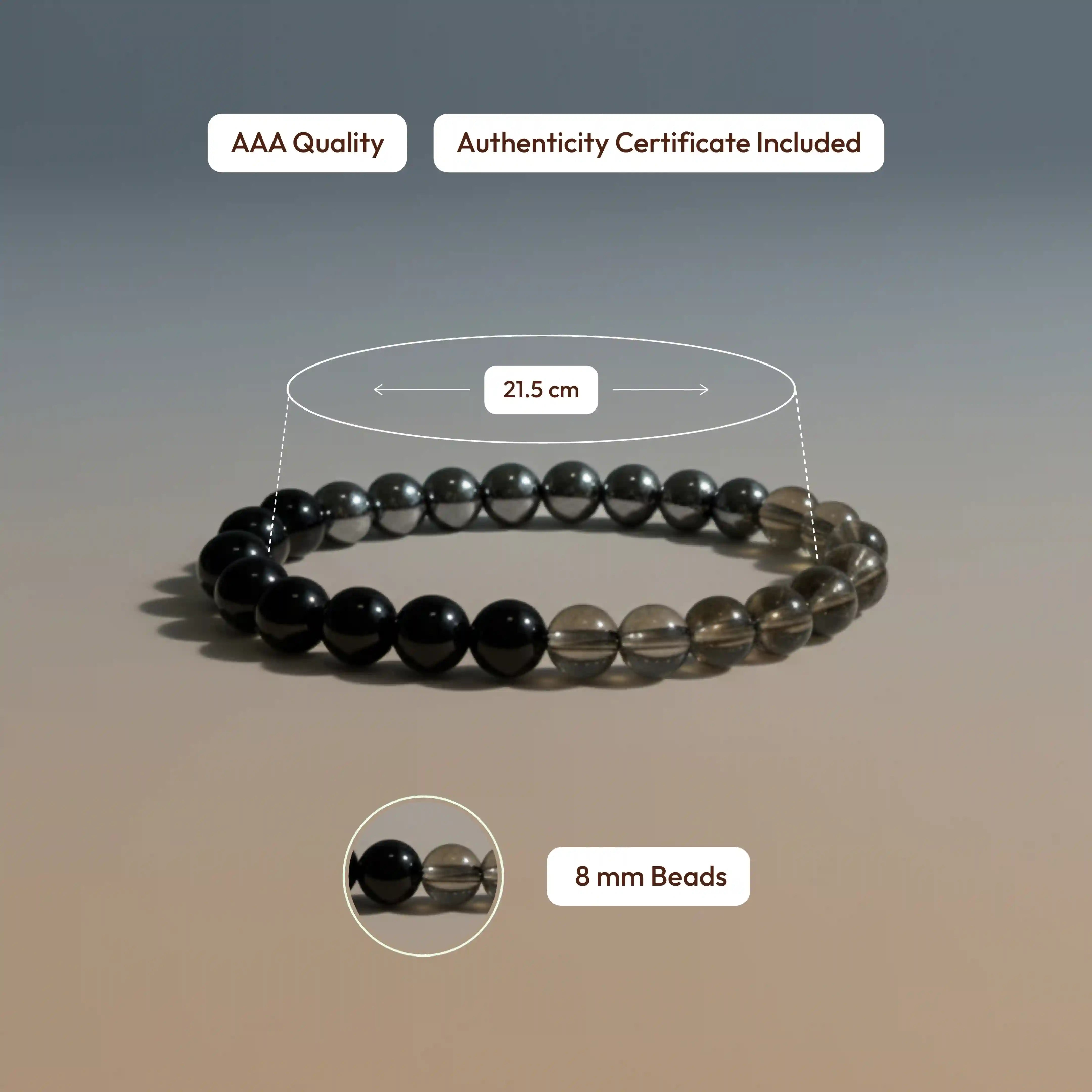 Triple Protection Bracelet with Smoky Quartz, Black Obsidian & Hematite