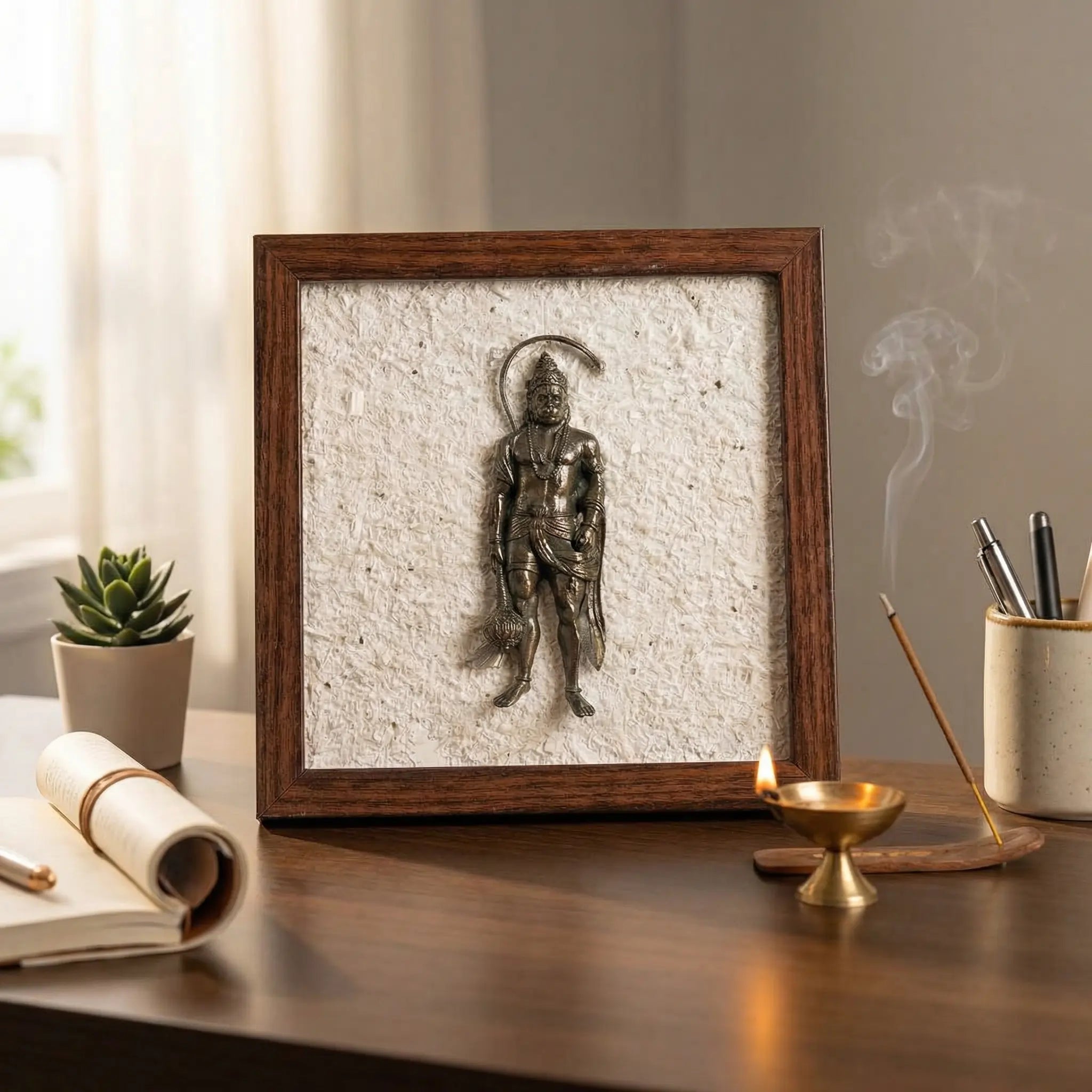 Pyrite Hanuman Ji On Selenite Frame