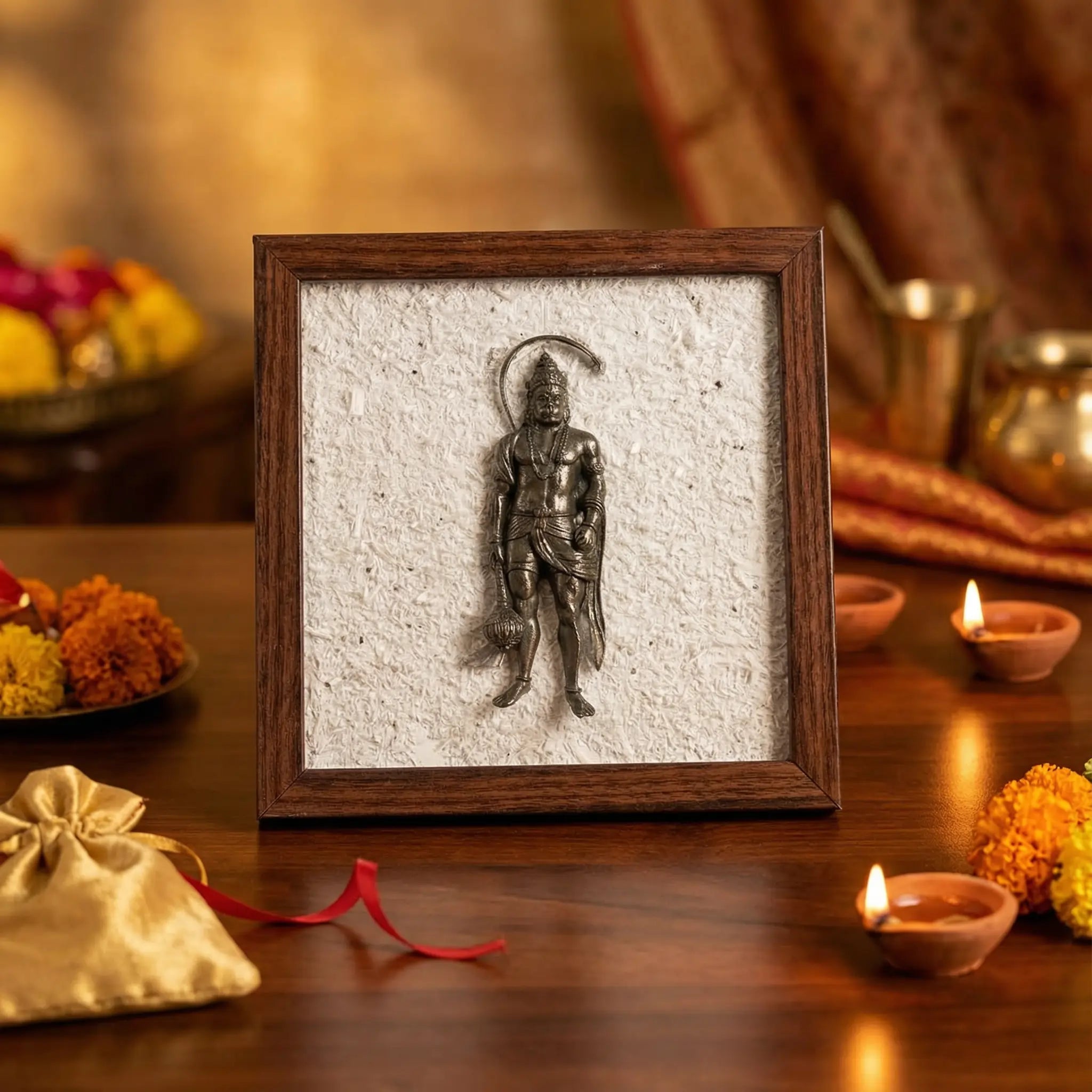 Pyrite Hanuman Ji On Selenite Frame