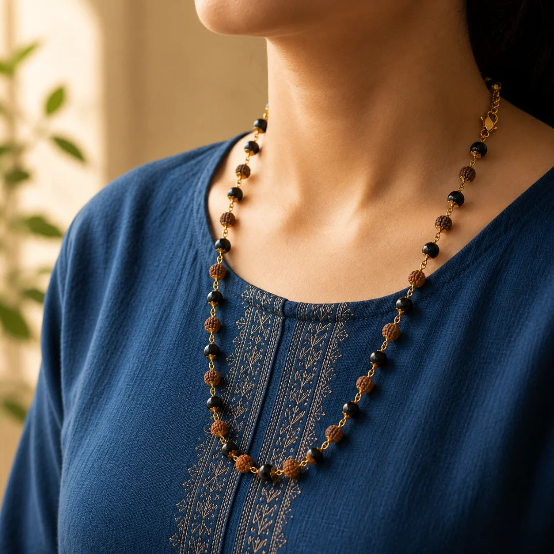 Gold Plated Karungali Rudraksha Mala
