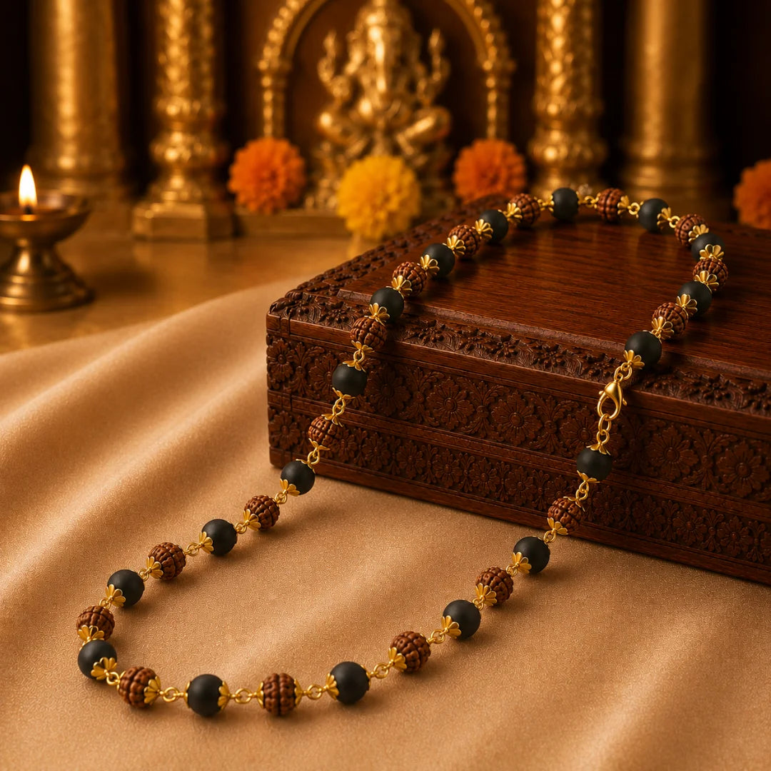 Gold Plated Karungali Rudraksha Mala