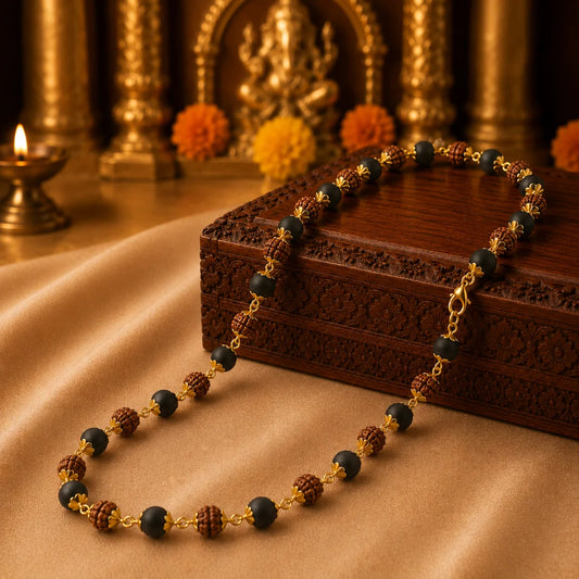 Gold Plated Karungali Rudraksha Mala