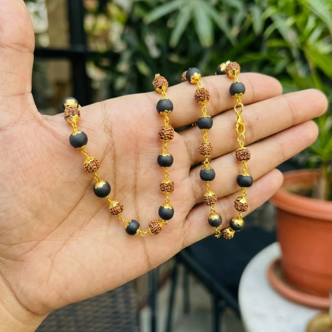 Gold Plated Karungali Rudraksha Mala